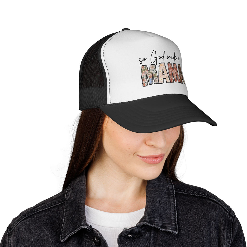 So God Made a Mama Trucker Cap | Floral Mama Mesh Hat
