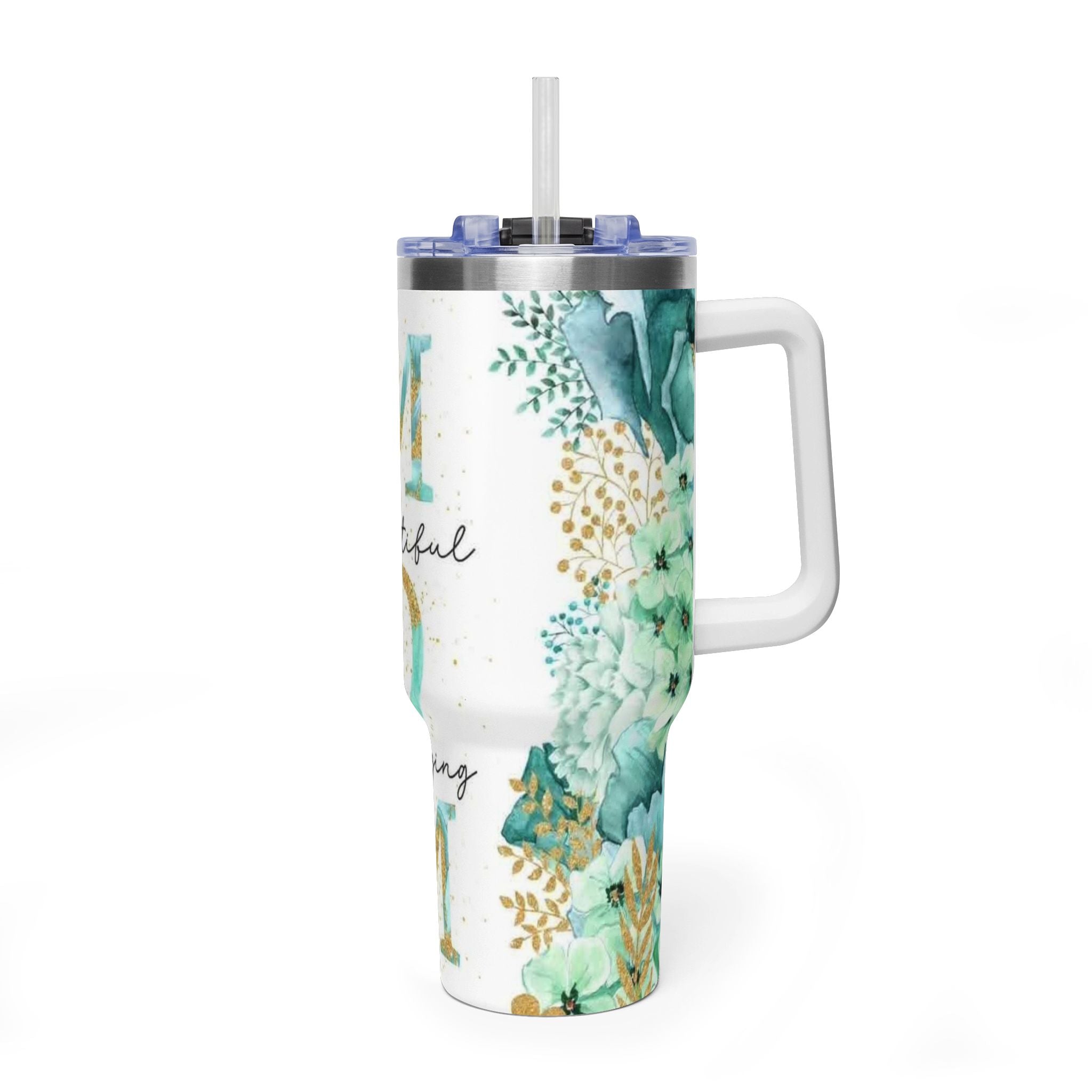 Mom Floral 40oz Vacuum Tumbler – Insulated Travel Mug with 'Mom Beautiful Amazing' Design