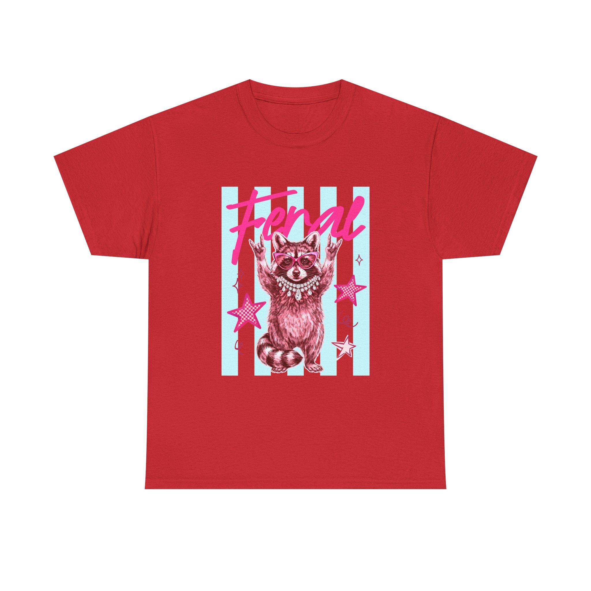 Feral Raccoon Graphic Tee - Retro Pink & Aqua Vintage Animal T-Shirt