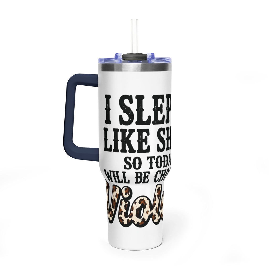 40oz Insulated Tumbler – "I Slept Like Shit So Today Will Be Chaos" Leopard Accent