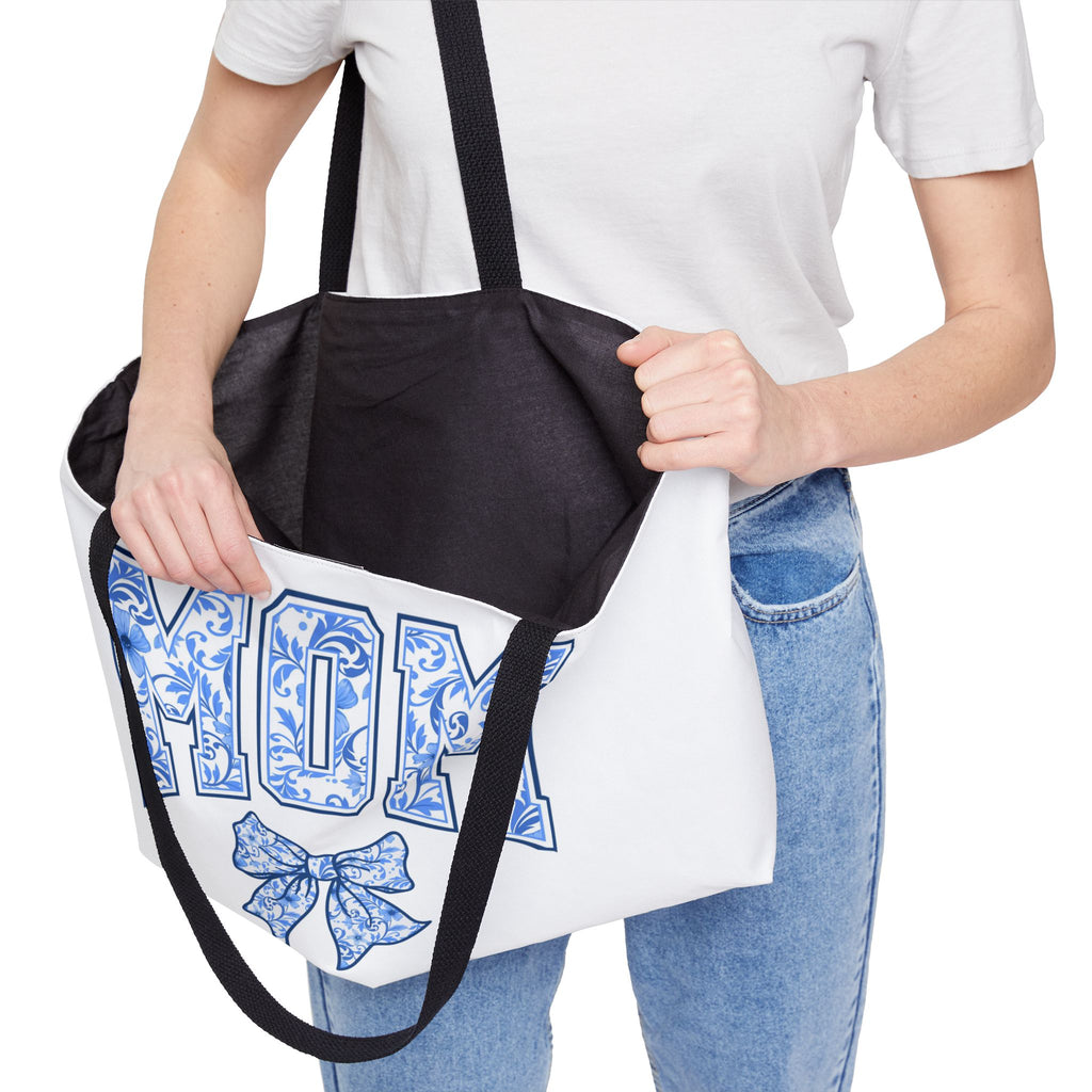 Mom Floral Bow Weekender Tote Bag – Mother's Day Gift, Floral Typography Beach Bag