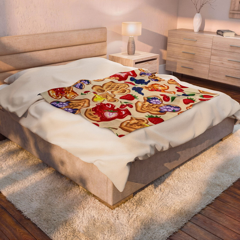 Plush Blanket — Cute Breakfast Waffles & Berries Velveteen Throw