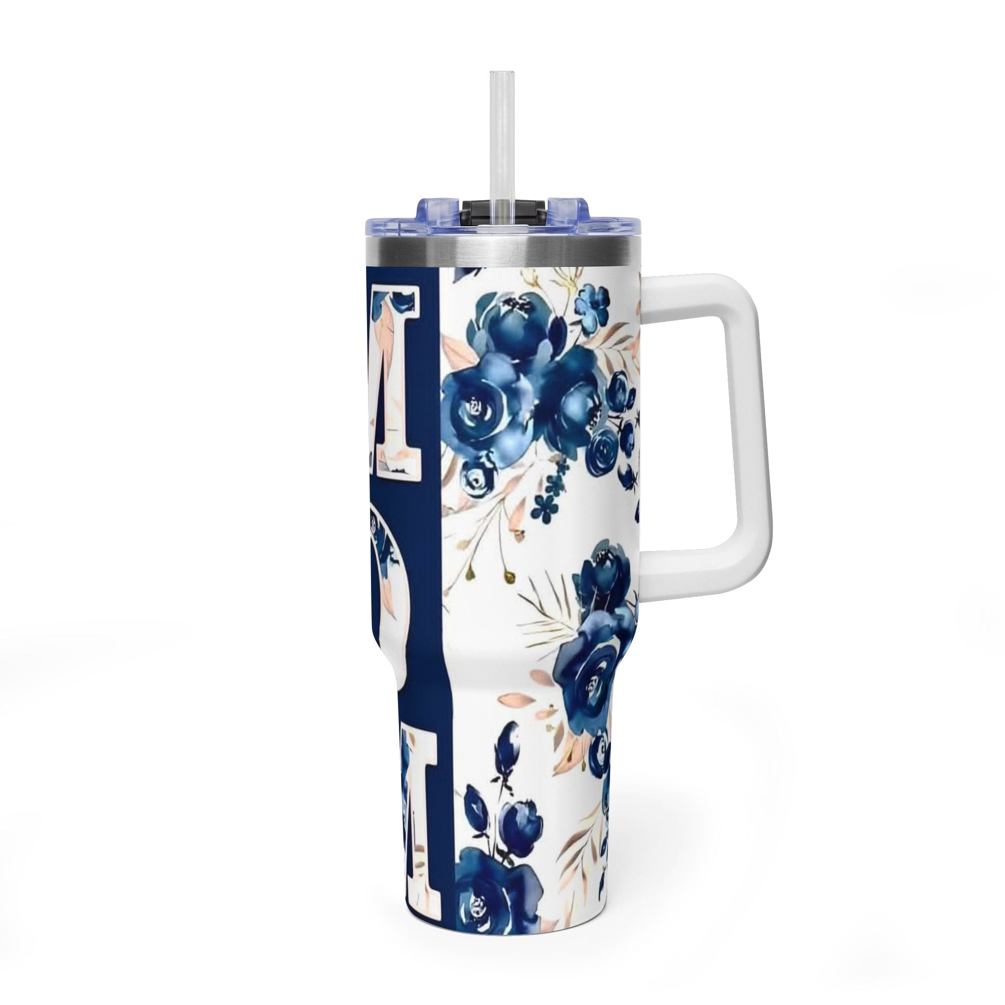Mom Floral 40oz Vacuum Tumbler – Insulated Travel Mug for Mom, Blue Rose Mother's Day Gift