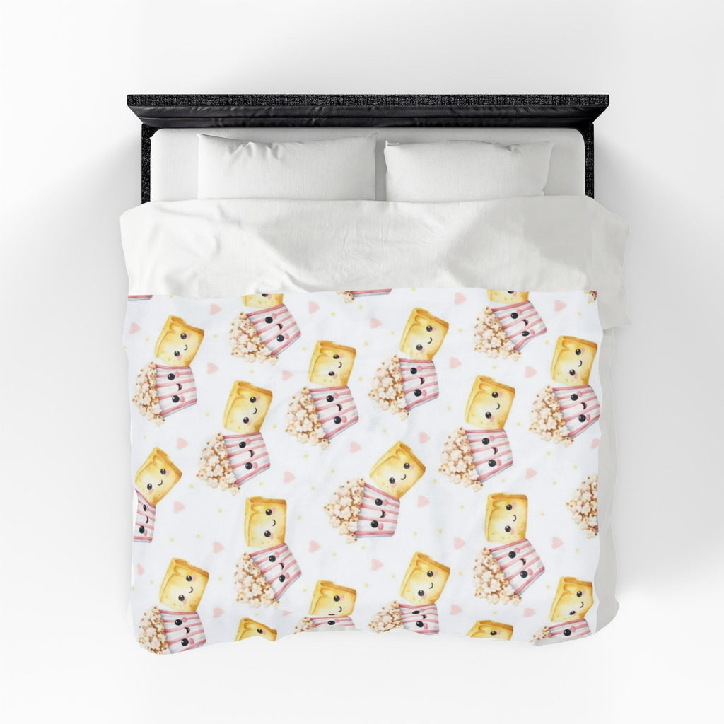 Cute Kawaii Popcorn & Cupcake Velveteen Plush Blanket