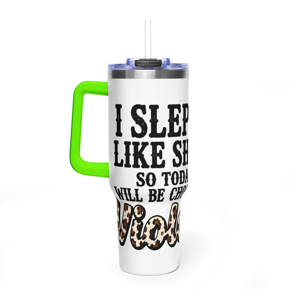 40oz Insulated Tumbler – "I Slept Like Shit So Today Will Be Chaos" Leopard Accent