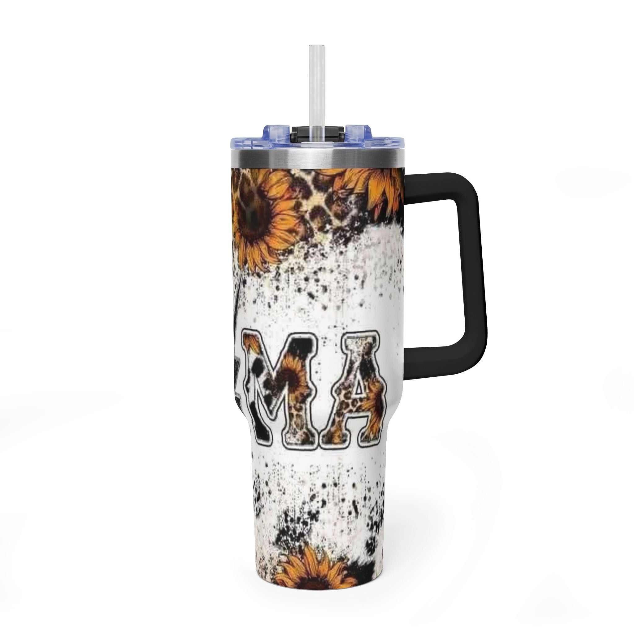 40oz Tumbler - 'Mama' Leopard Sunflower Insulated Travel Cup
