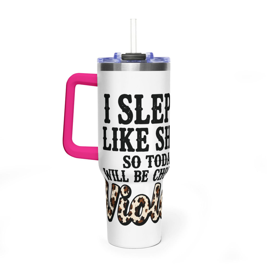 40oz Insulated Tumbler – "I Slept Like Shit So Today Will Be Chaos" Leopard Accent