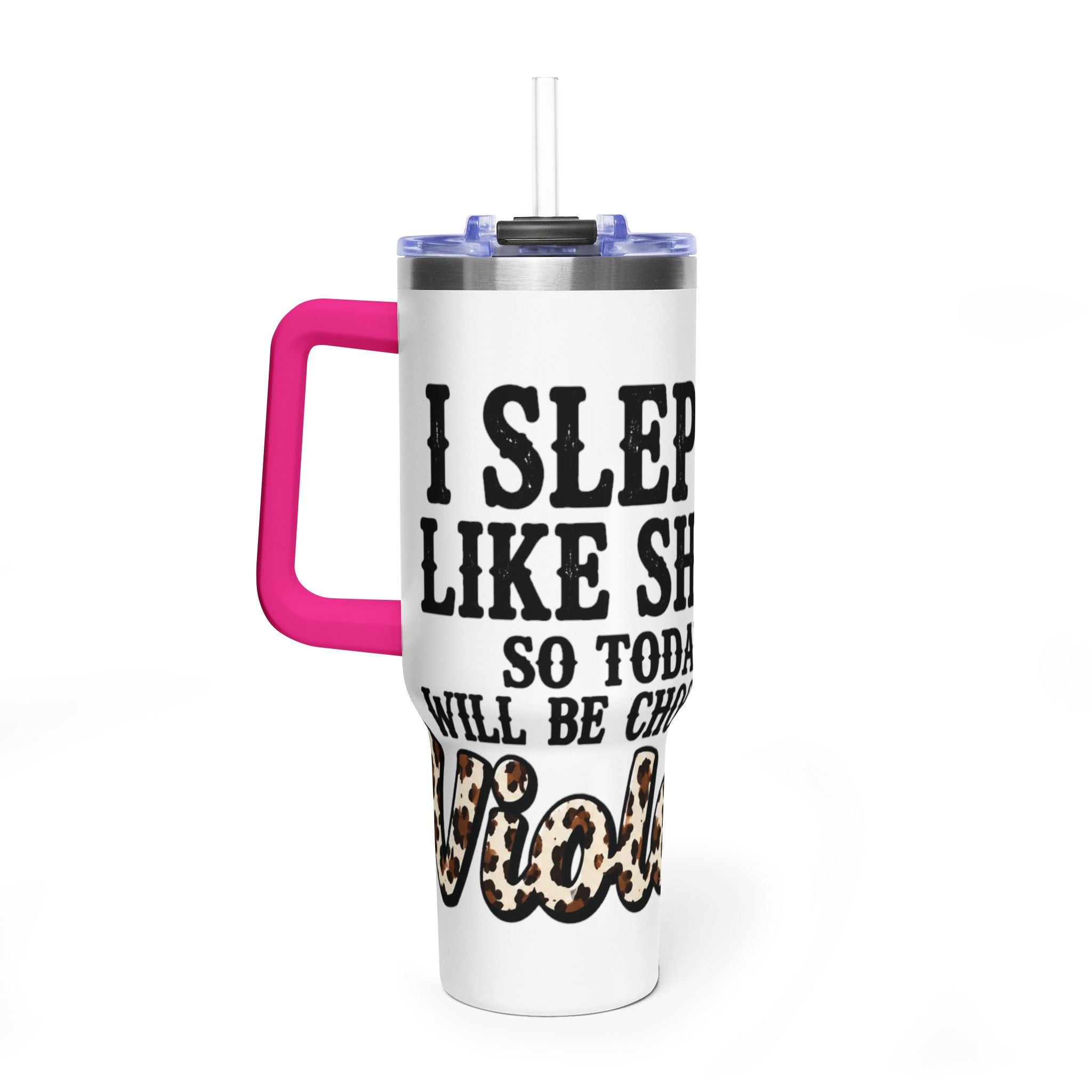 40oz Insulated Tumbler – "I Slept Like Shit So Today Will Be Chaos" Leopard Accent
