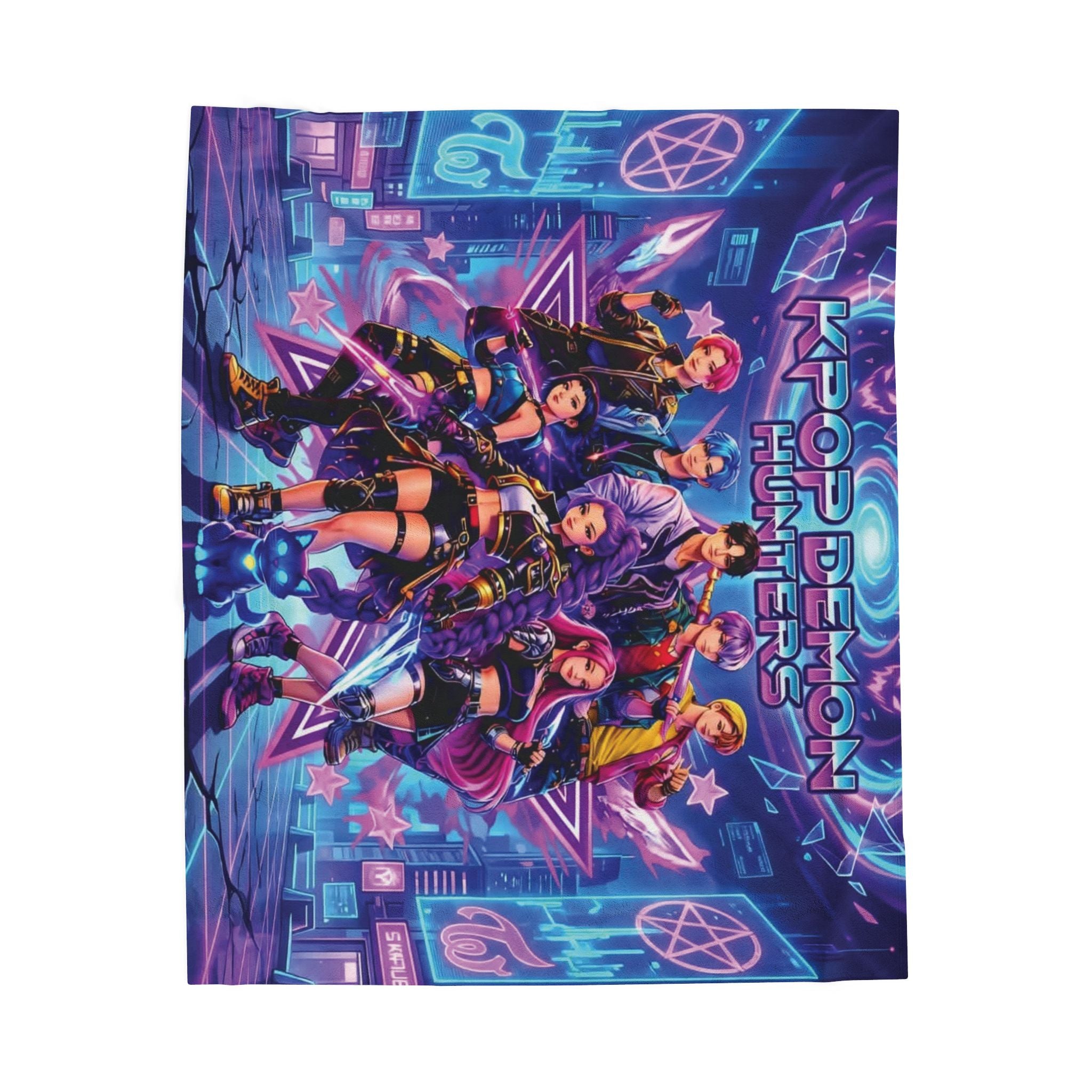 Velveteen Plush Blanket — Neon Cyber Girl Squad Graphic Throw
