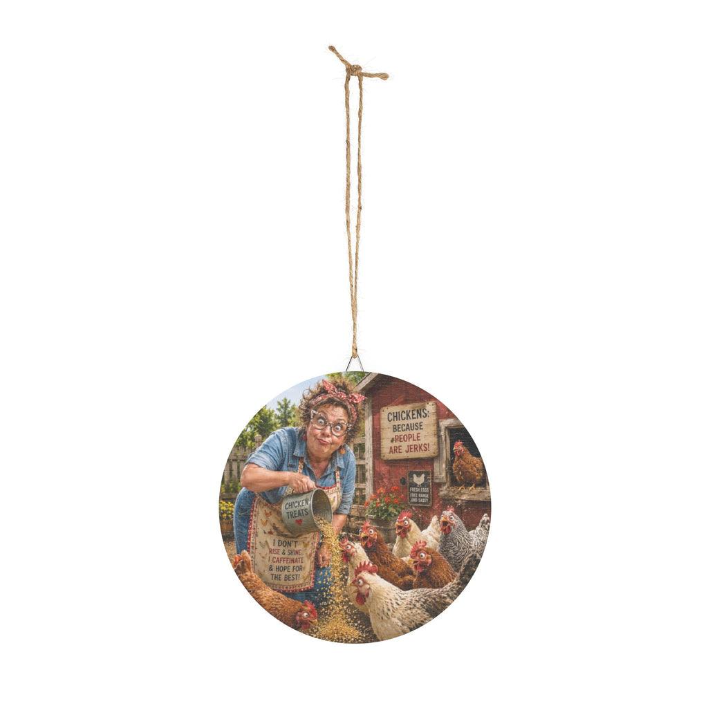 Round Rustic Chicken Farm Wood Sign – Funny "Chickens Because People Are Jerks" Décor
