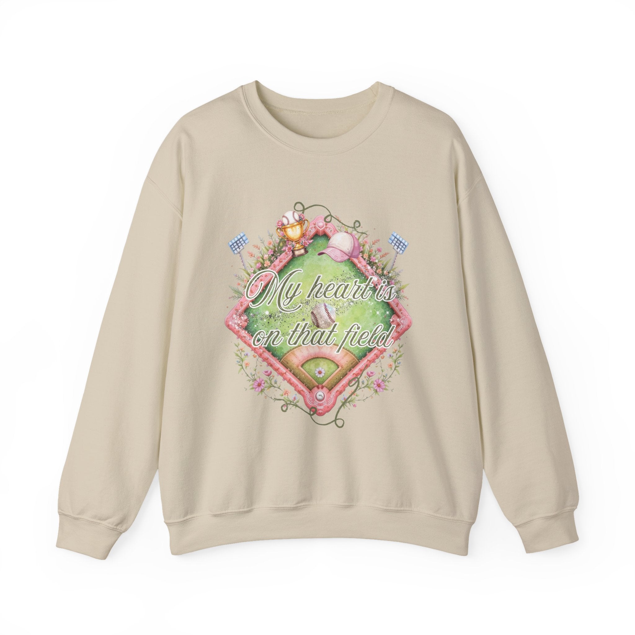 Baseball Field Floral Sweatshirt — “My heart’s on that field” Crewneck