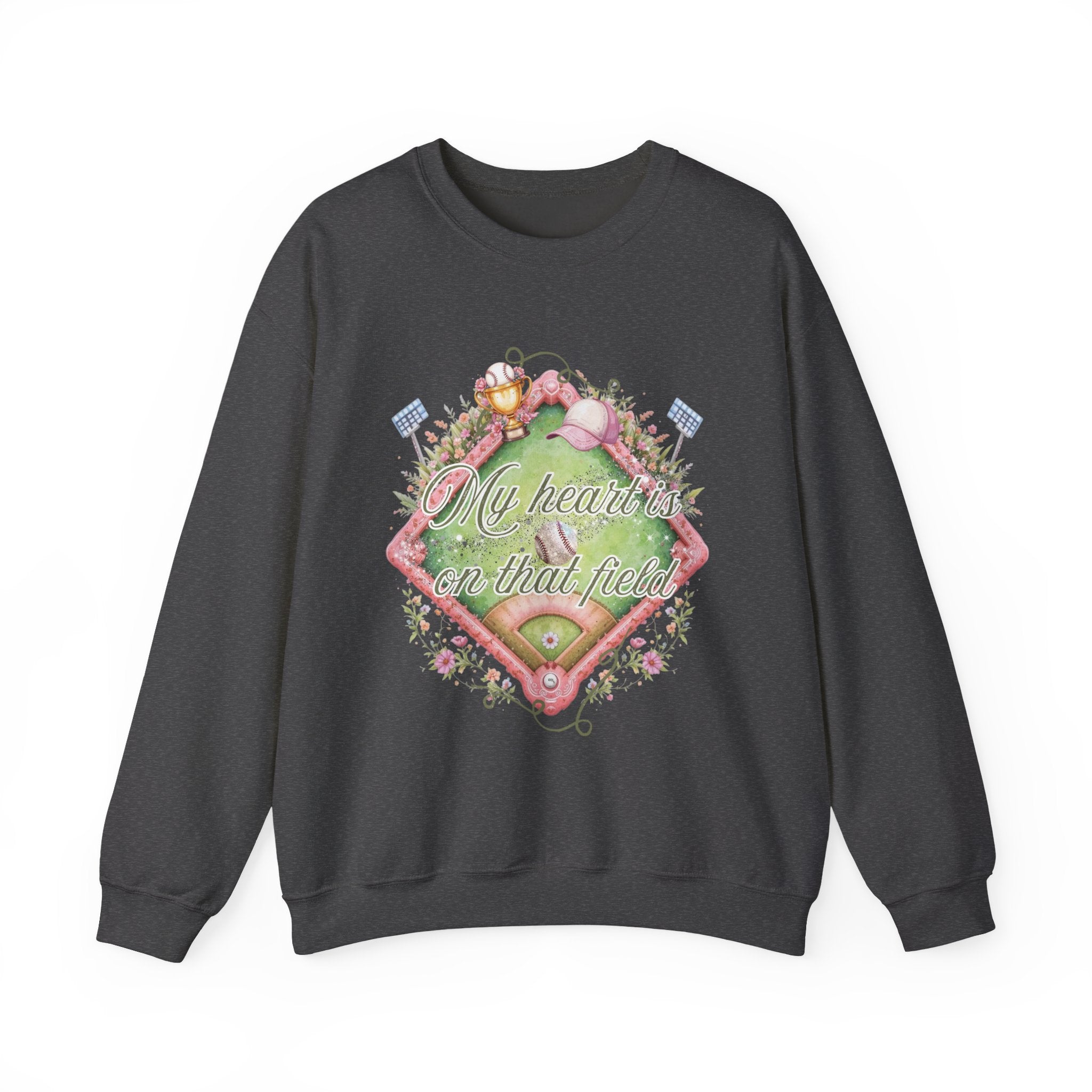 Baseball Field Floral Sweatshirt — “My heart’s on that field” Crewneck