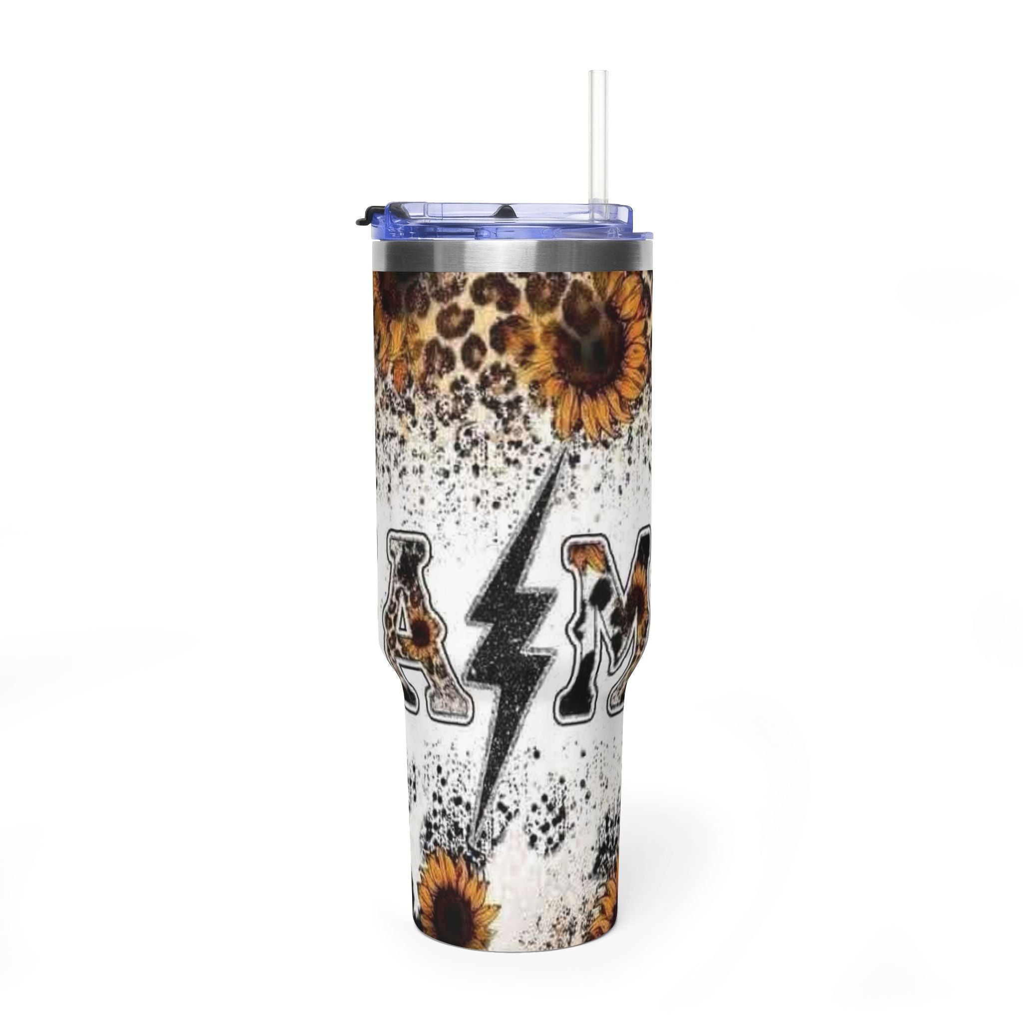 40oz Tumbler - 'Mama' Leopard Sunflower Insulated Travel Cup