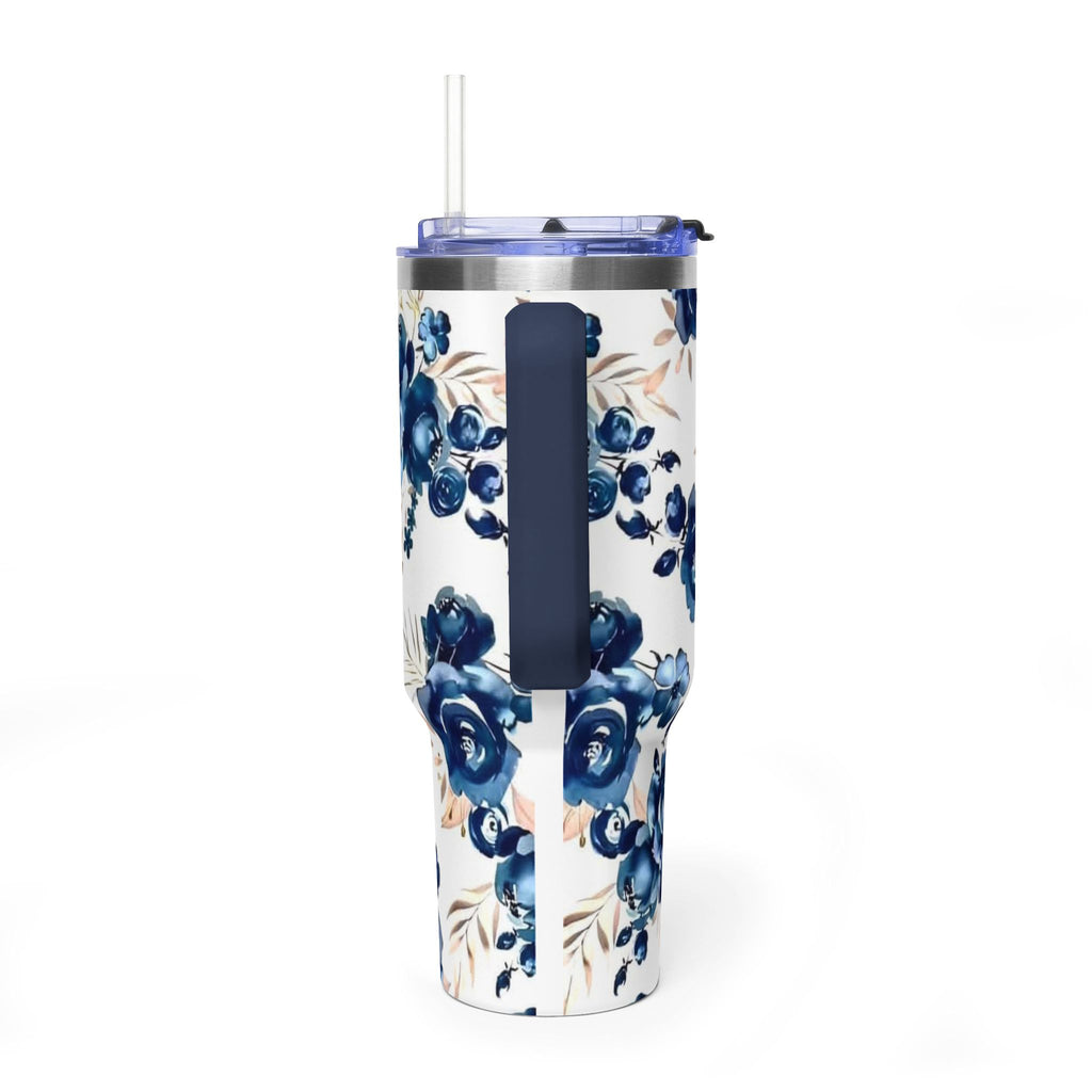 Mom Floral 40oz Vacuum Tumbler – Insulated Travel Mug for Mom, Blue Rose Mother's Day Gift