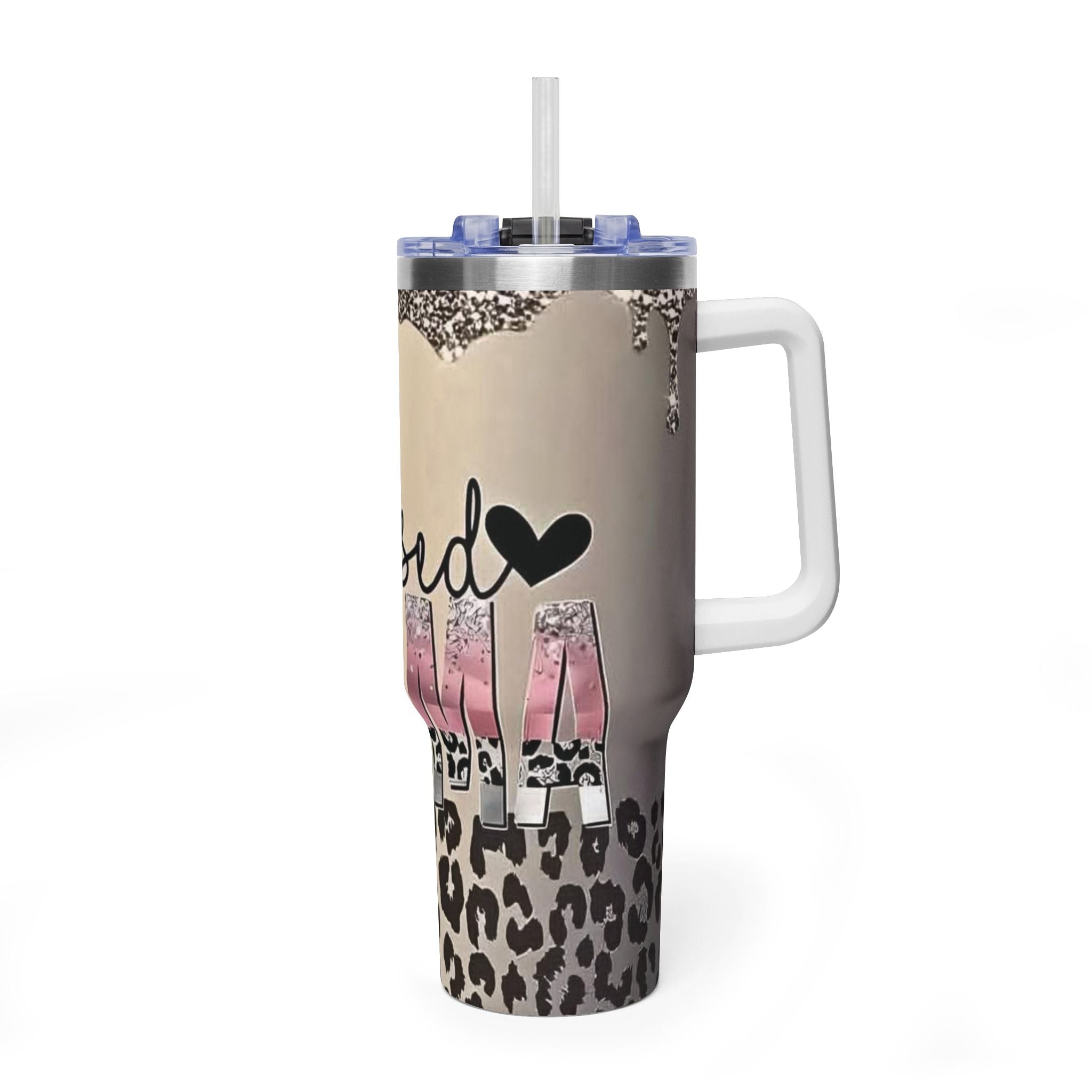 Blessed Leopard 40oz Vacuum Tumbler — Insulated Travel Cup with Glitter Drip Design