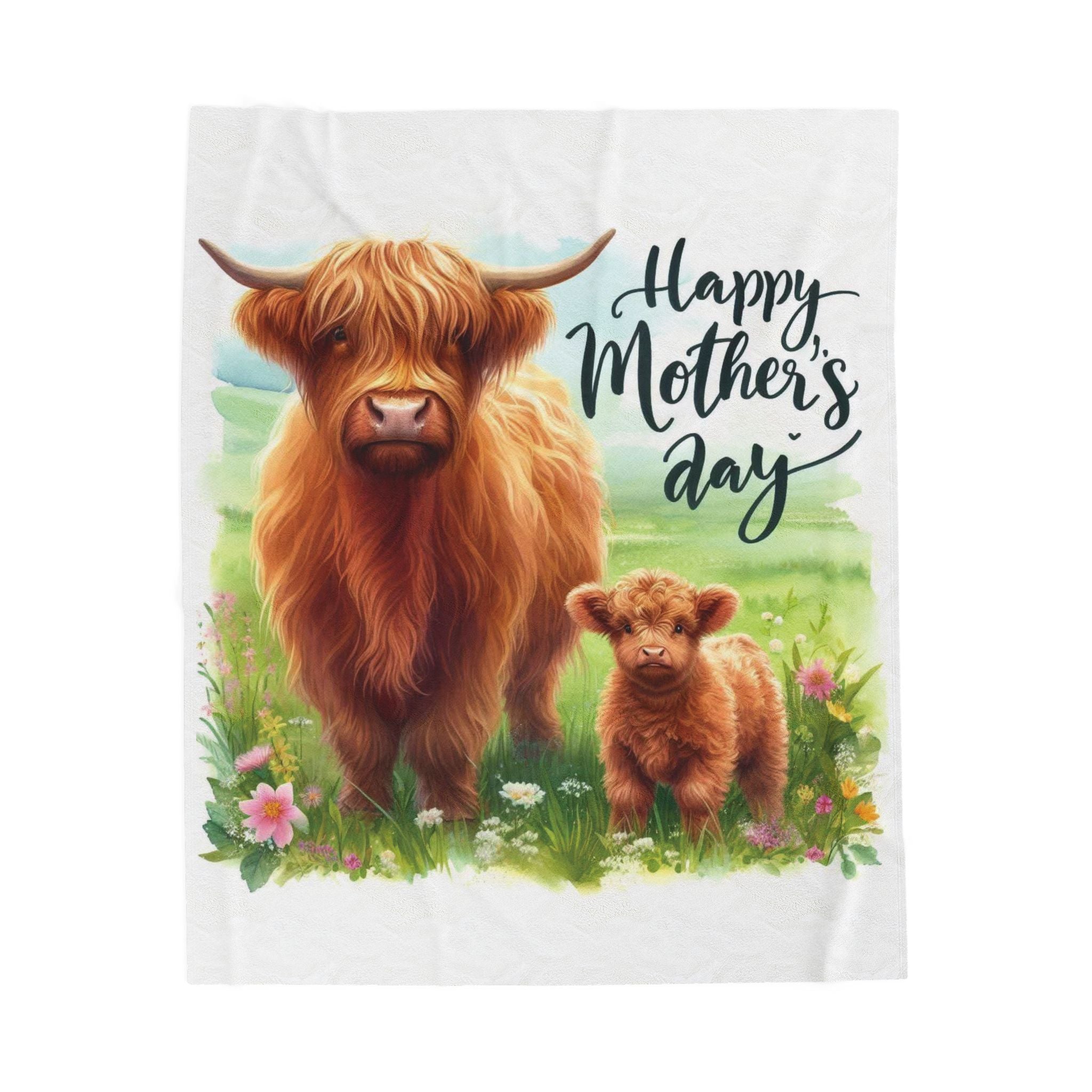 Mother's Day Velveteen Plush Blanket – Highland Cow & Calf Gift