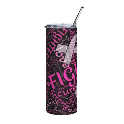 20oz Stainless Steel Tumbler – Breast Cancer Awareness Pink Ribbon Word Cloud