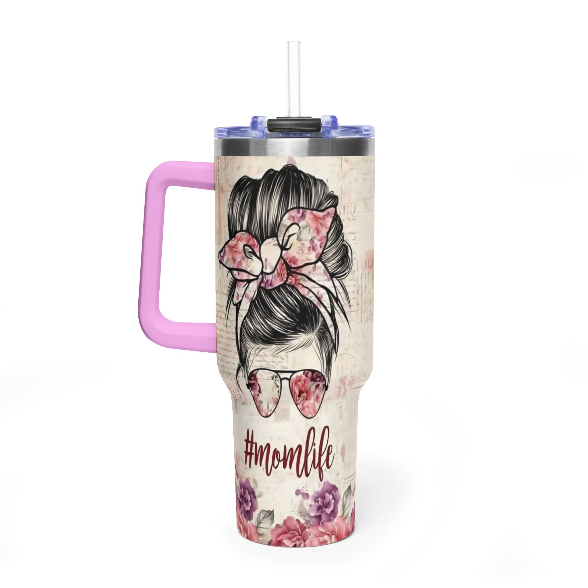 40oz Mom Life Vacuum Tumbler – Floral Momlife Travel Mug