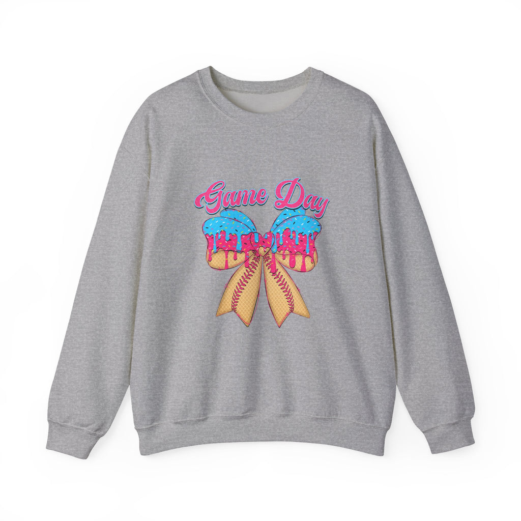 Game Day Cheerleader Sweatshirt — Pink & Blue Donut Bow Crewneck