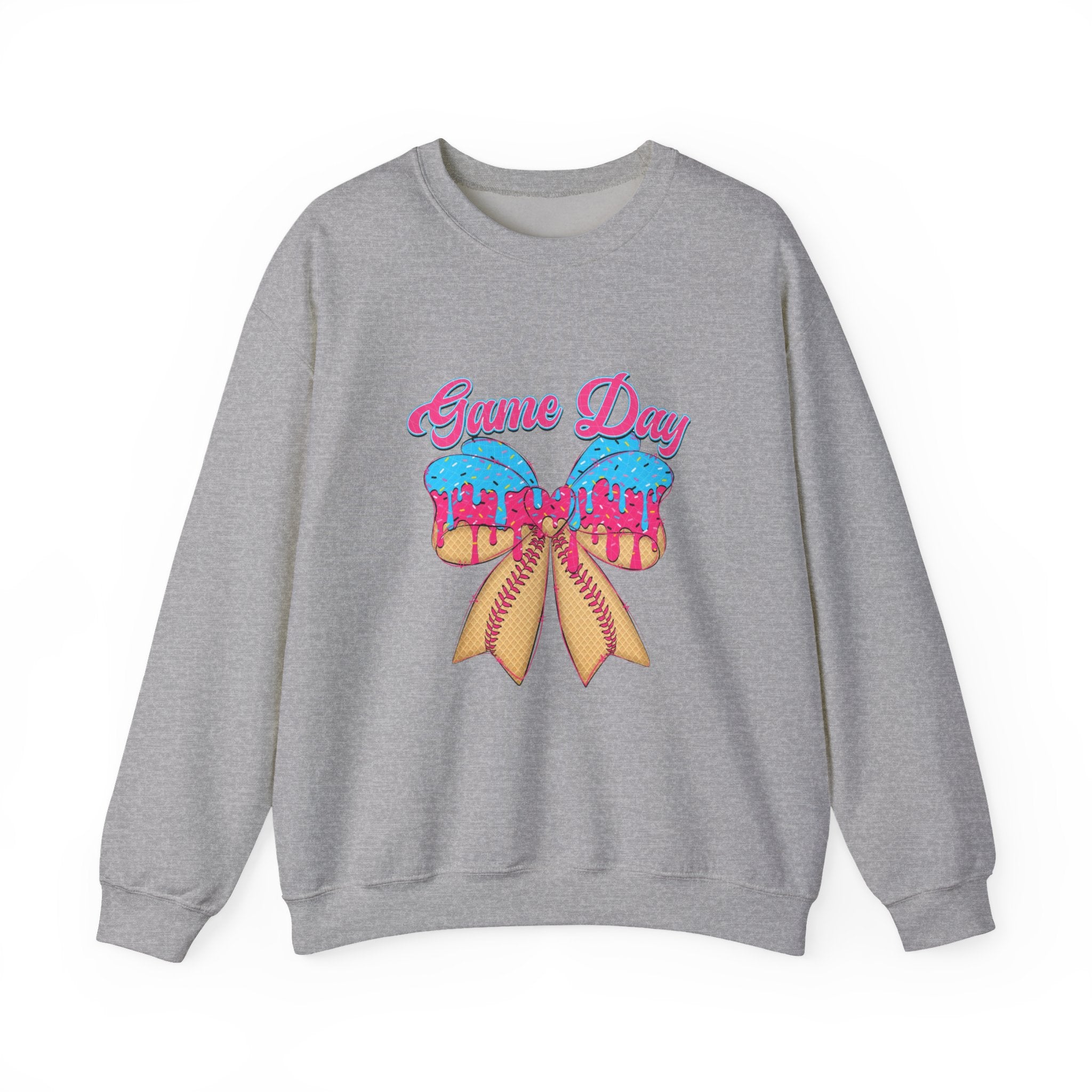Game Day Cheerleader Sweatshirt — Pink & Blue Donut Bow Crewneck