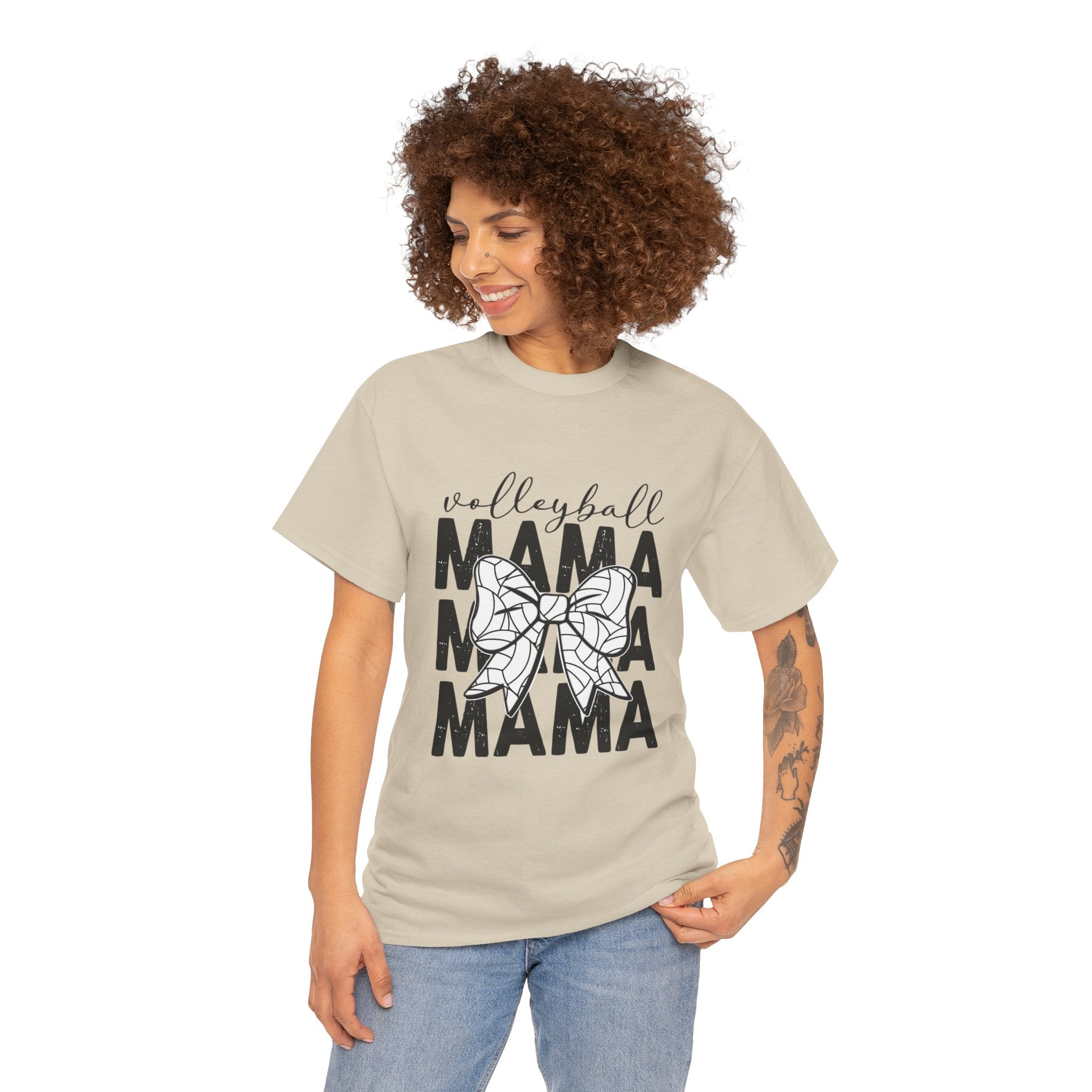 Volleyball Mama T-Shirt — Sporty Mom Graphic Tee with Volleyball Bow