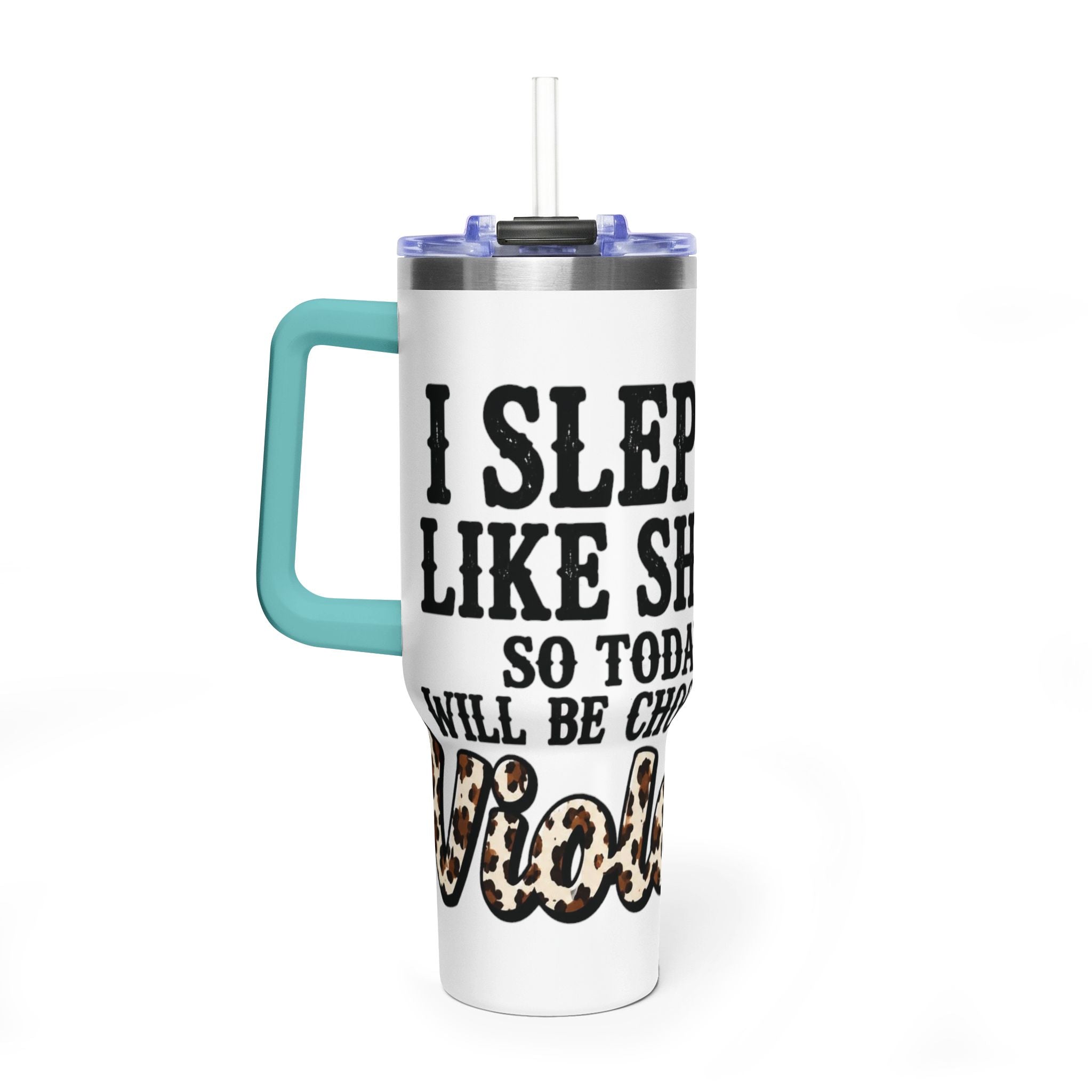 40oz Insulated Tumbler – "I Slept Like Shit So Today Will Be Chaos" Leopard Accent