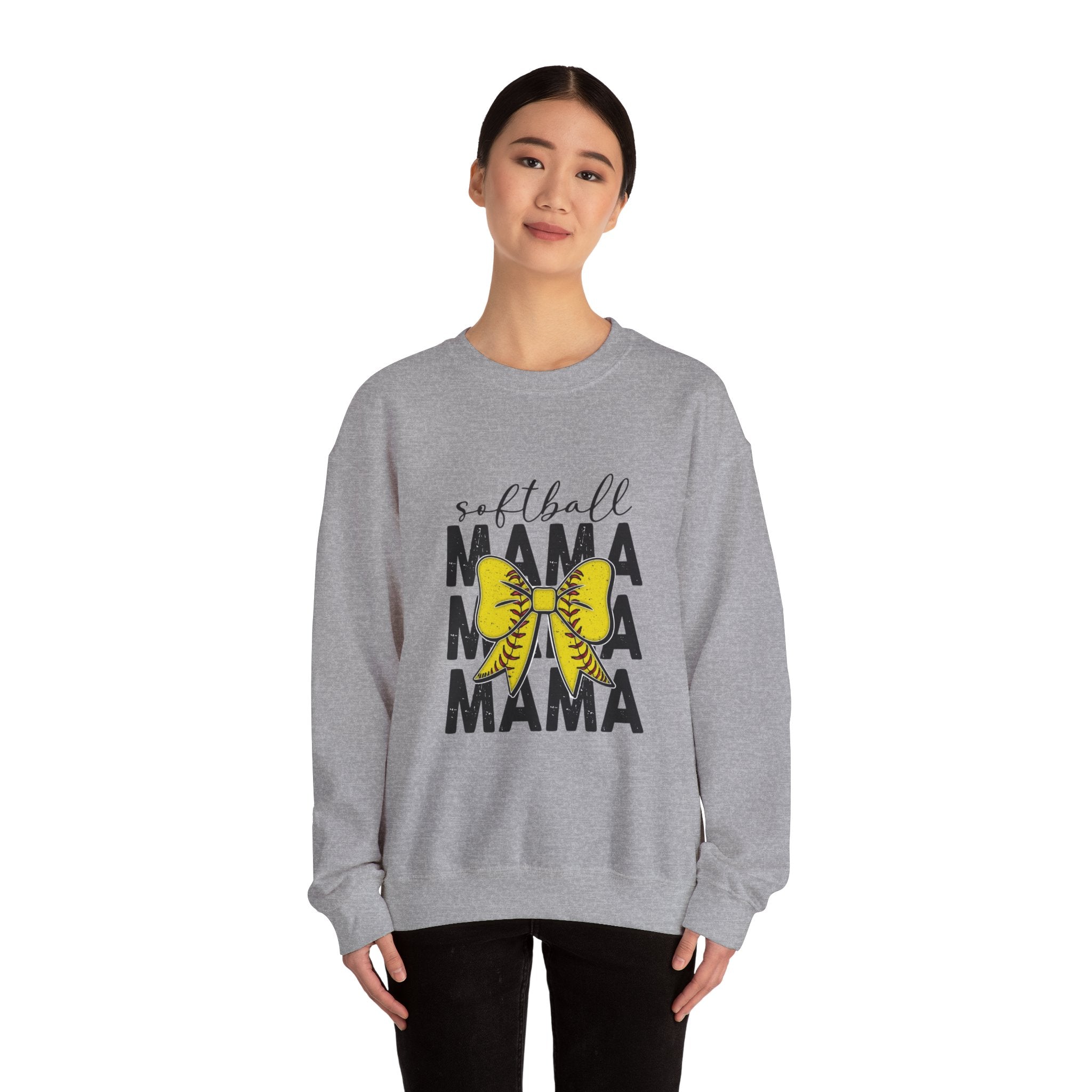 Softball Mama Crewneck Sweatshirt - Yellow Bow Softball Mom Pullover