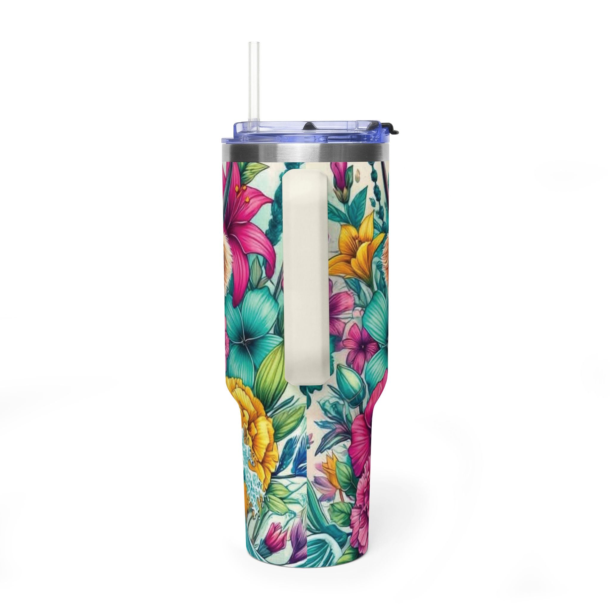 40oz Thermal Tumbler – Floral Highland Cow Insulated Travel Mug