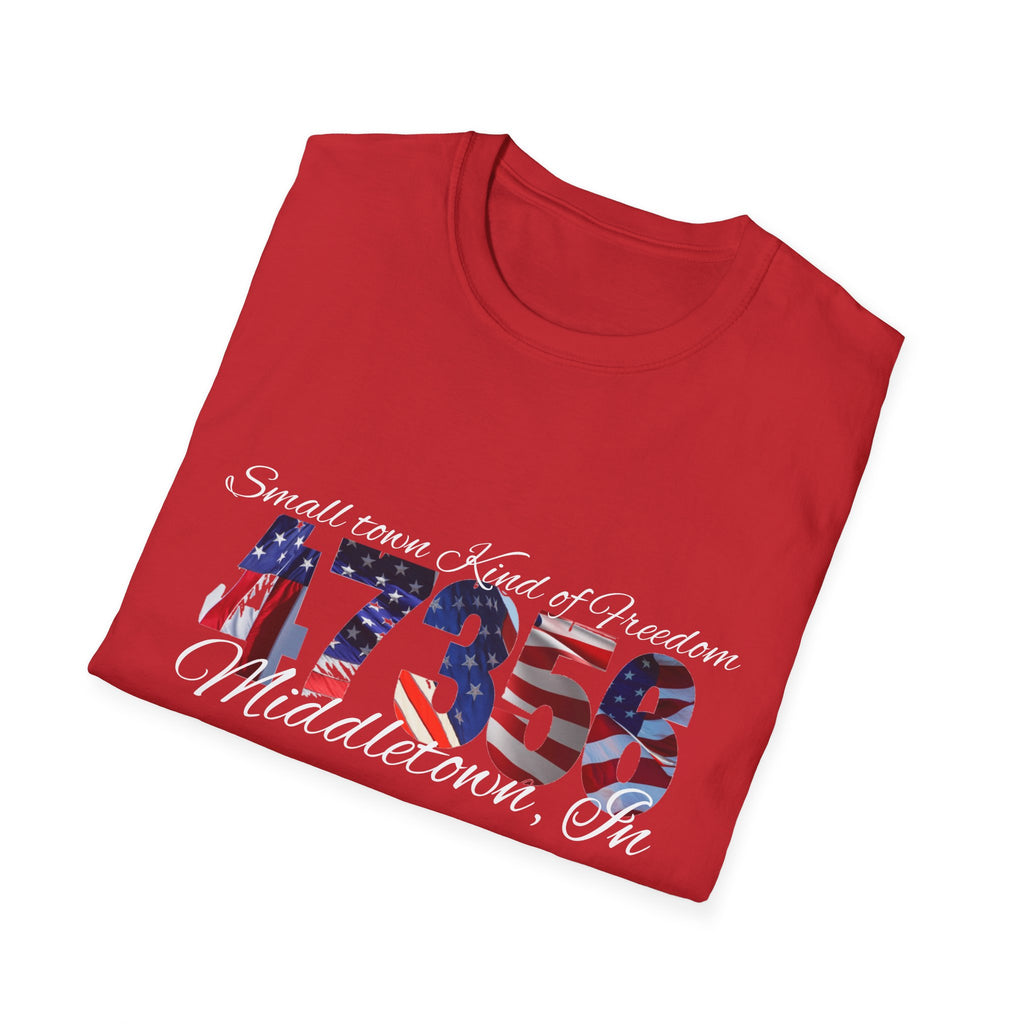 4th of July USA Flag T-Shirt — "Small town. Kind of freedom. Middletown, IN" Patriotic Tee