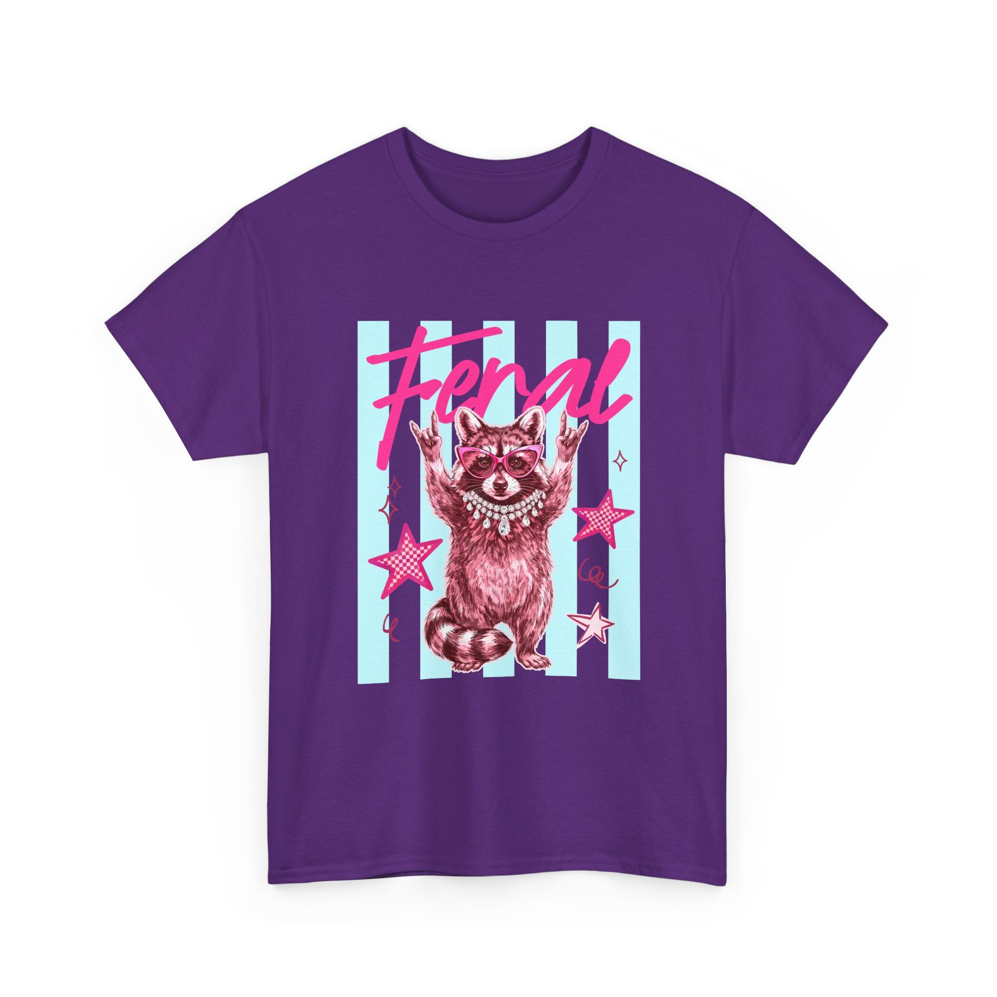 Feral Raccoon Graphic Tee - Retro Pink & Aqua Vintage Animal T-Shirt
