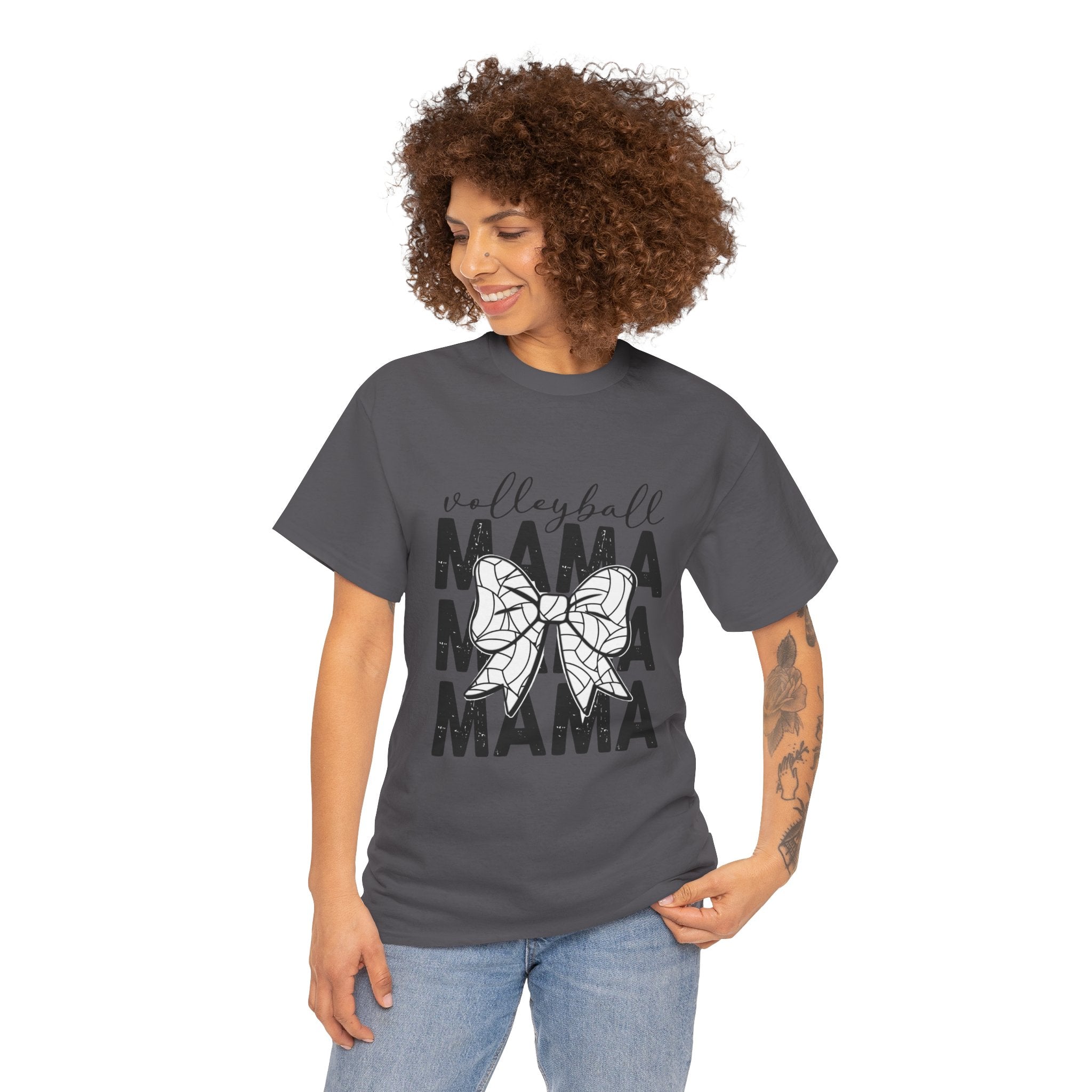 Volleyball Mama T-Shirt — Sporty Mom Graphic Tee with Volleyball Bow