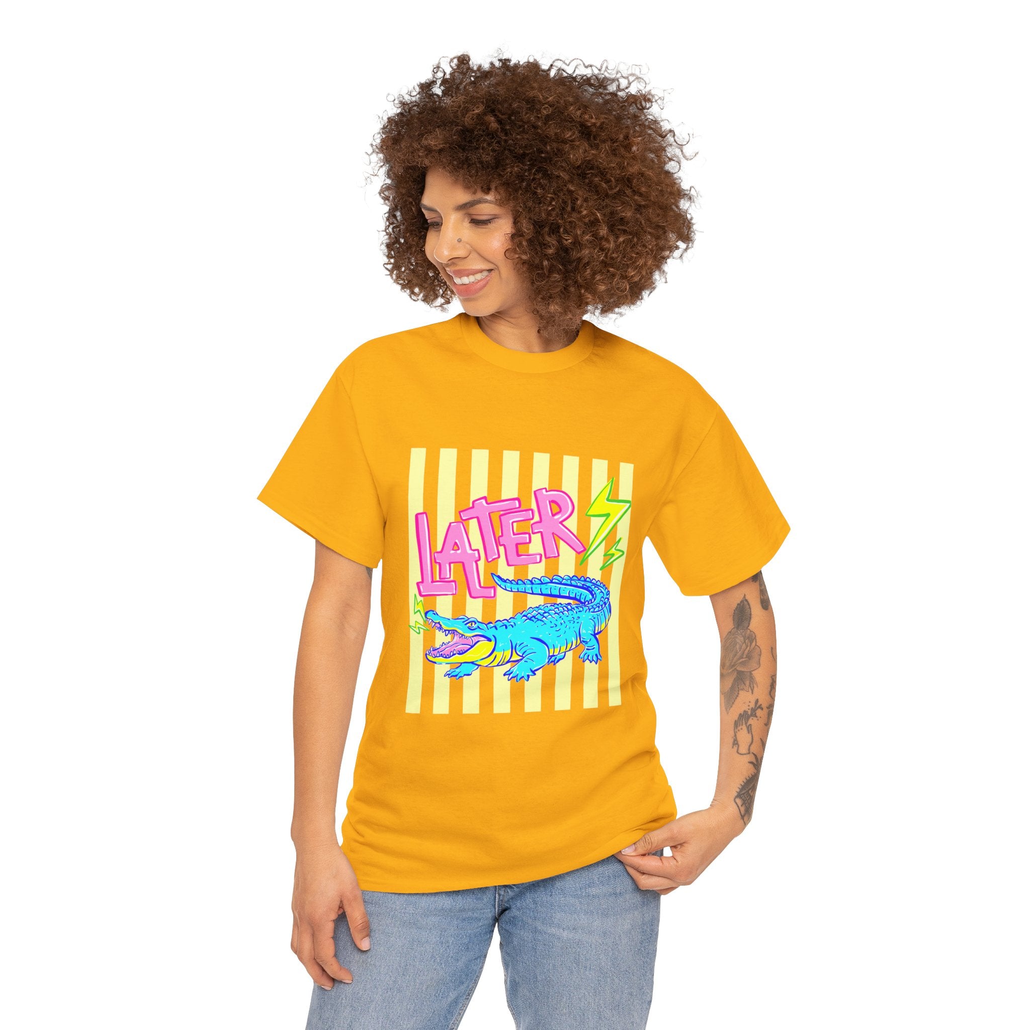 Later Gator Graphic Tee - Neon Retro Alligator Shirt
