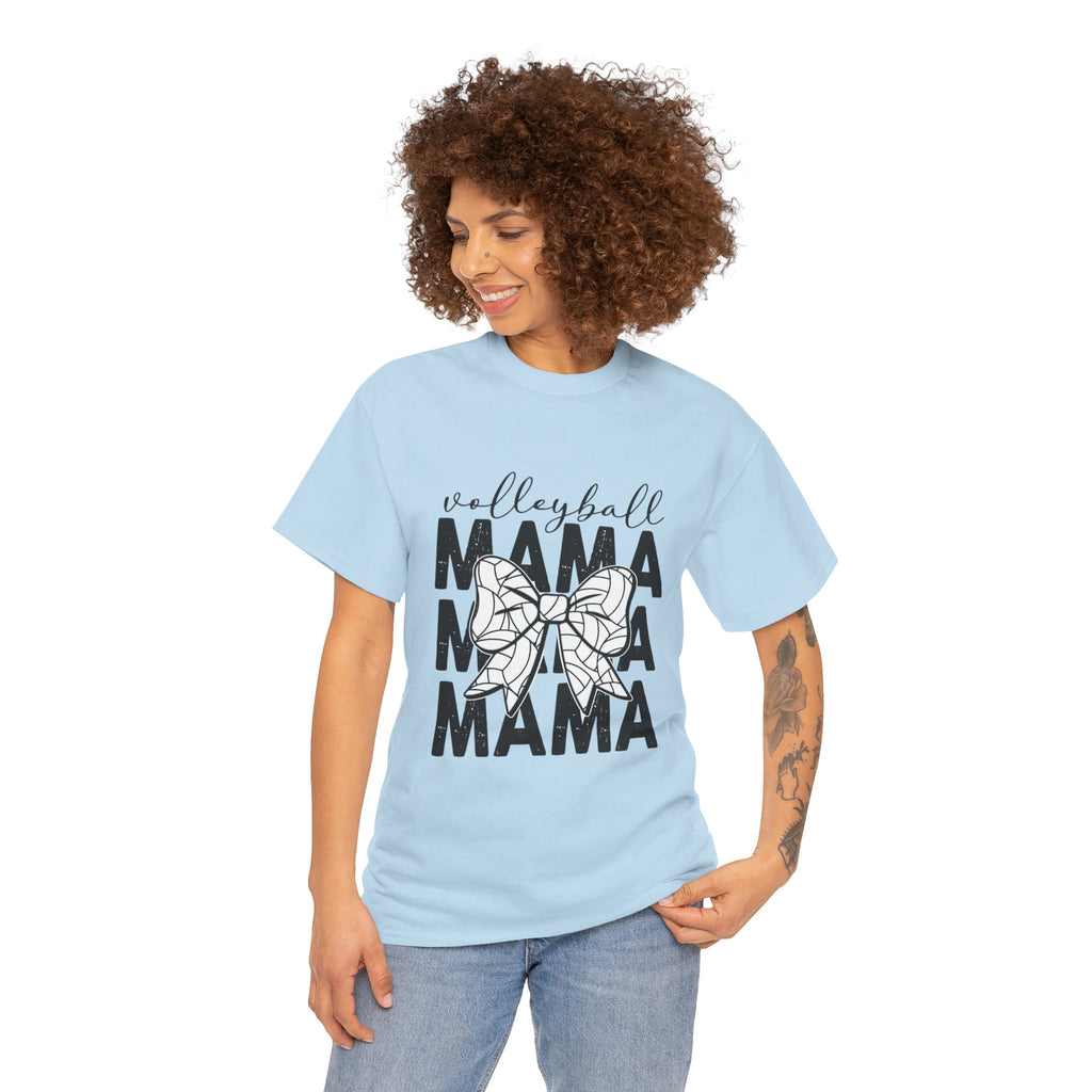 Volleyball Mama T-Shirt — Sporty Mom Graphic Tee with Volleyball Bow