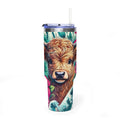 40oz Thermal Tumbler – Floral Highland Cow Insulated Travel Mug