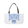 Mom Floral Bow Weekender Tote Bag – Mother's Day Gift, Floral Typography Beach Bag