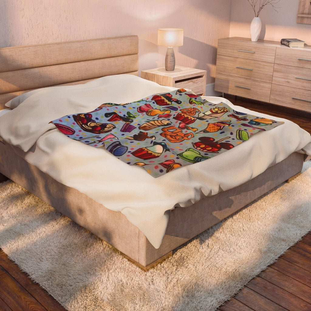 Plush Dessert Icons Velveteen Blanket — Cute Candy & Mickey Treats Throw