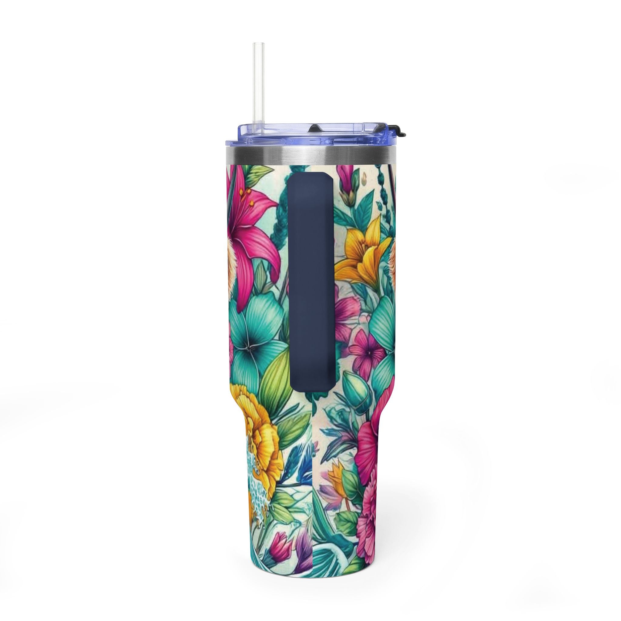 40oz Thermal Tumbler – Floral Highland Cow Insulated Travel Mug