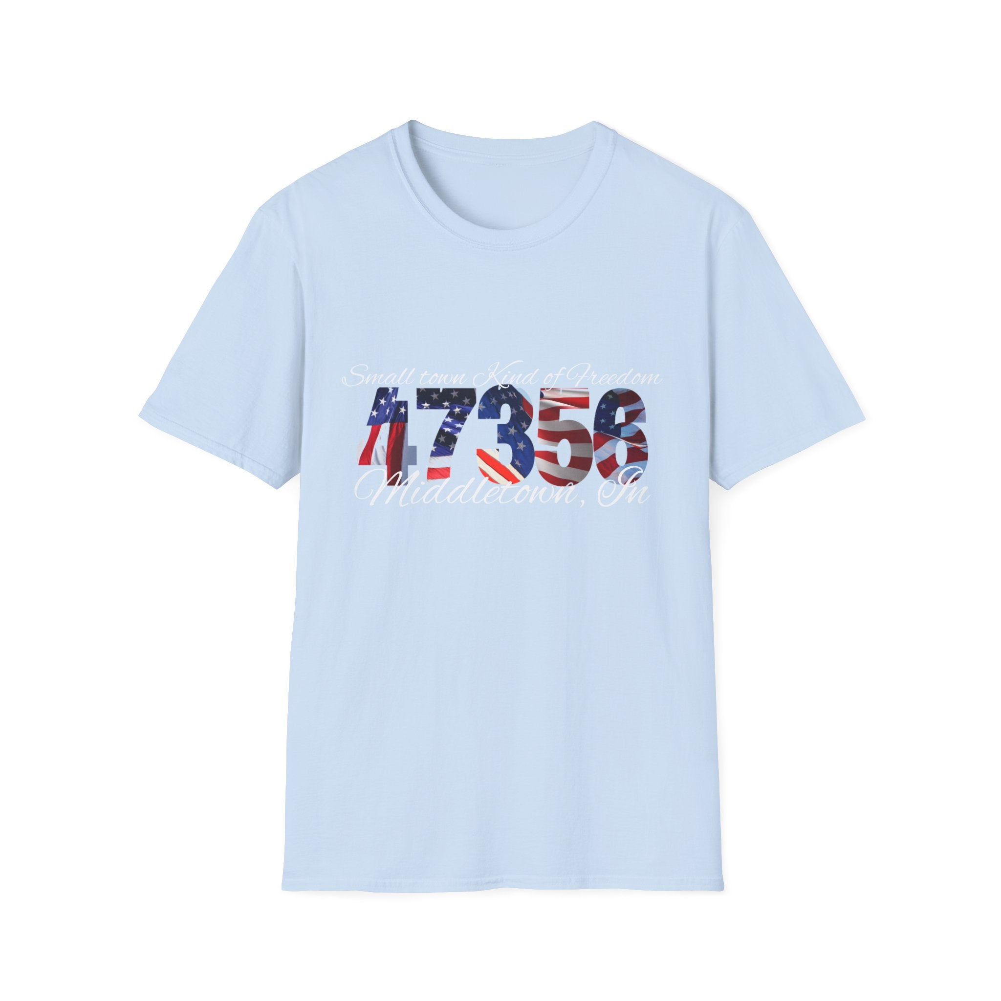 4th of July USA Flag T-Shirt — "Small town. Kind of freedom. Middletown, IN" Patriotic Tee