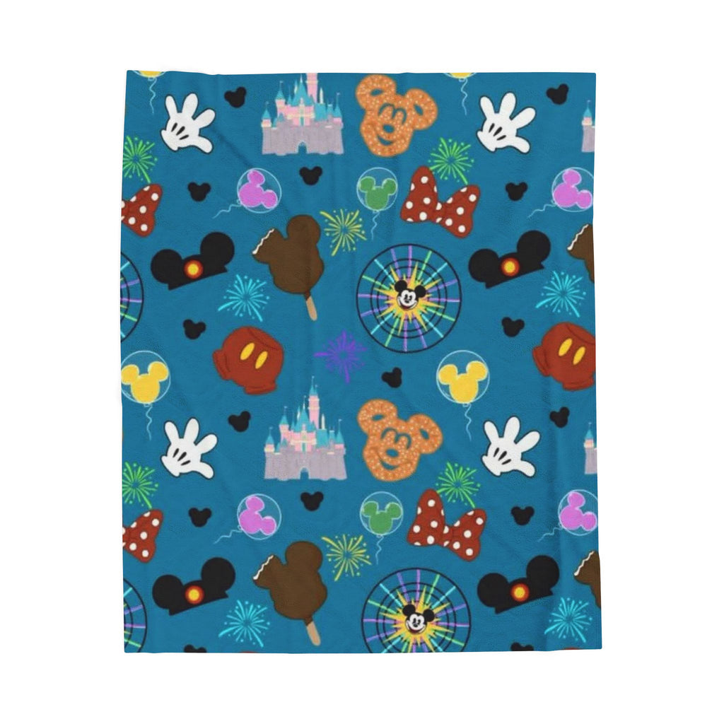 Disney Park Icons Velveteen Plush Blanket — Castle, Mickey & Treats Pattern