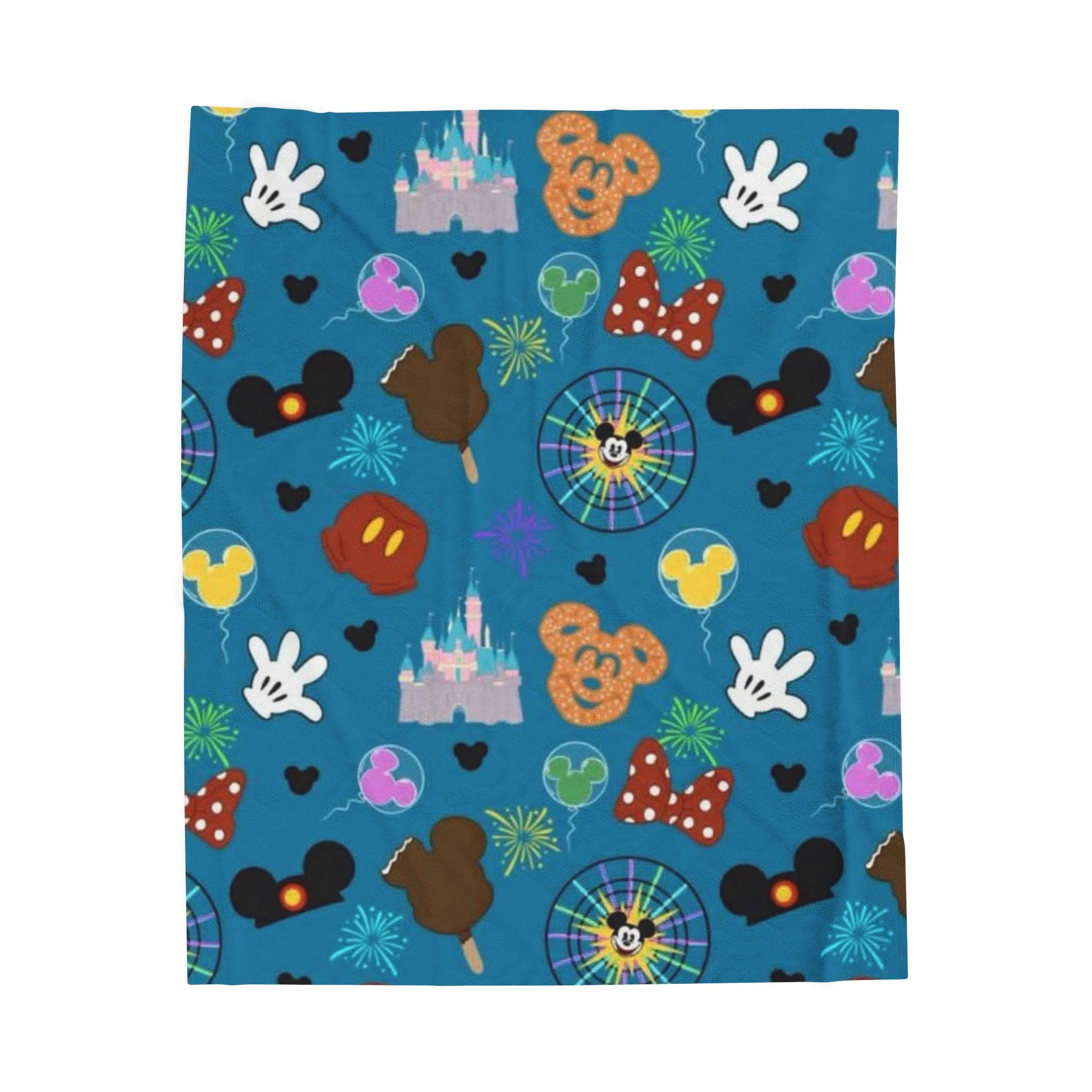 Disney Park Icons Velveteen Plush Blanket — Castle, Mickey & Treats Pattern