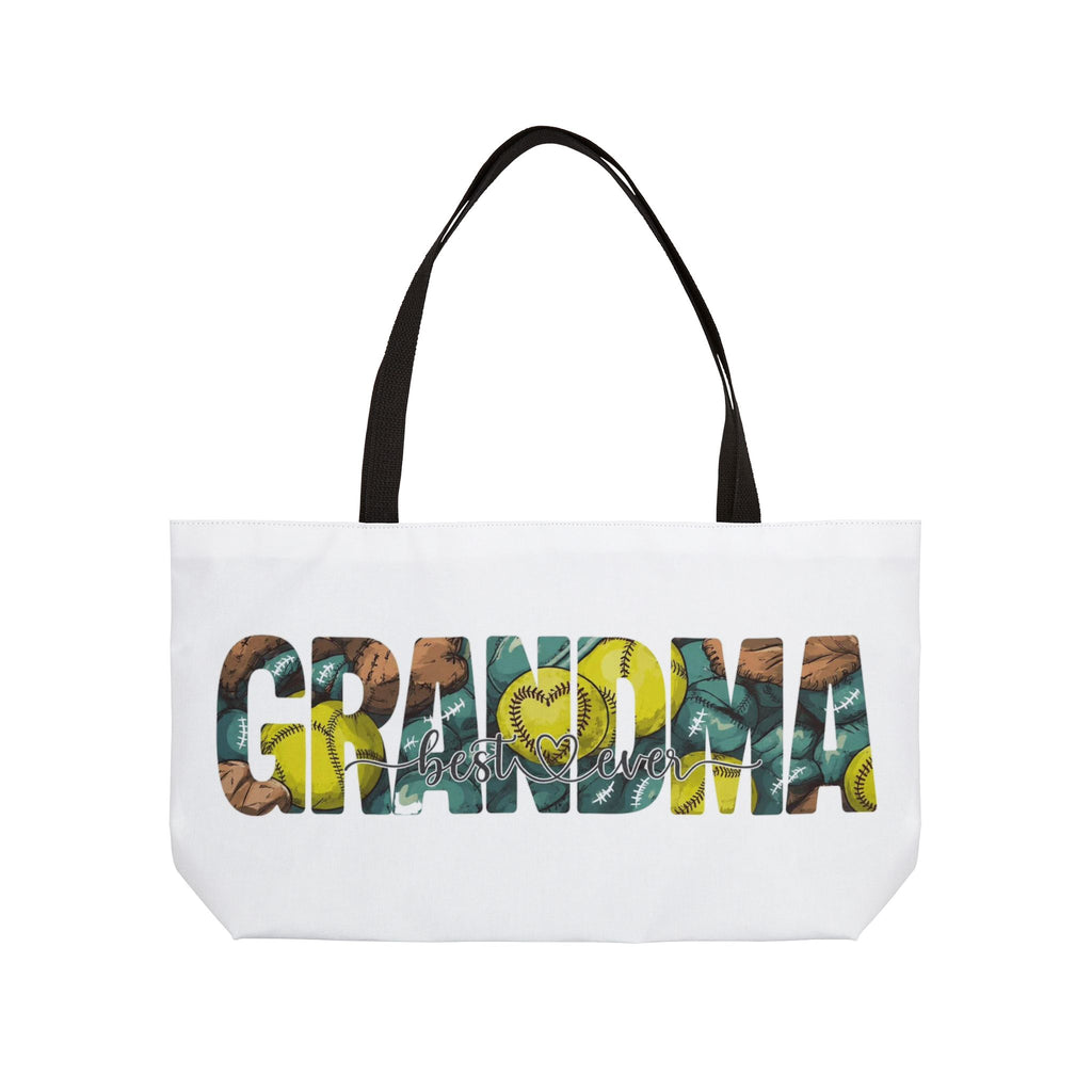 Grandma Weekender Tote Bag — Floral Baseball Heart Design