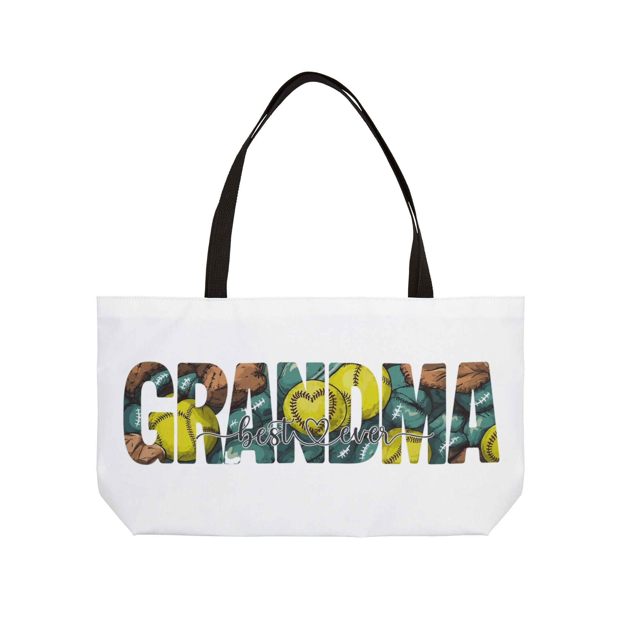 Grandma Weekender Tote Bag — Floral Baseball Heart Design