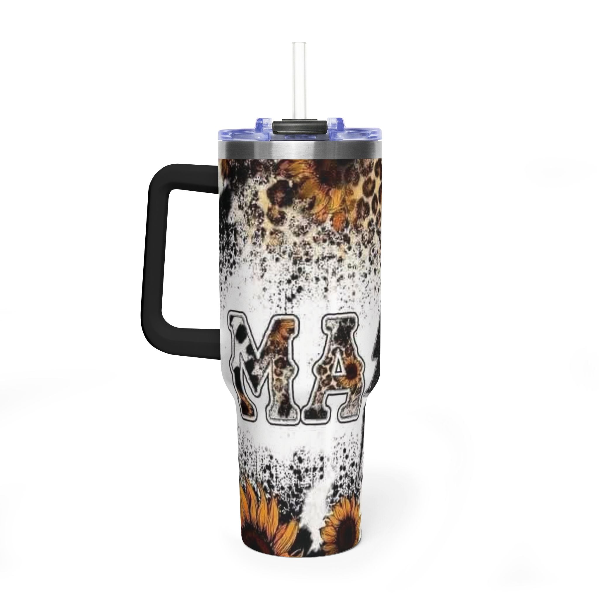 40oz Tumbler - 'Mama' Leopard Sunflower Insulated Travel Cup