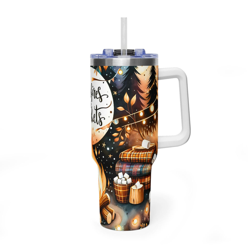 40oz Tumbler - Bonfires & Blankets Camping Travel Mug, Insulated Vacuum Thermal Cup