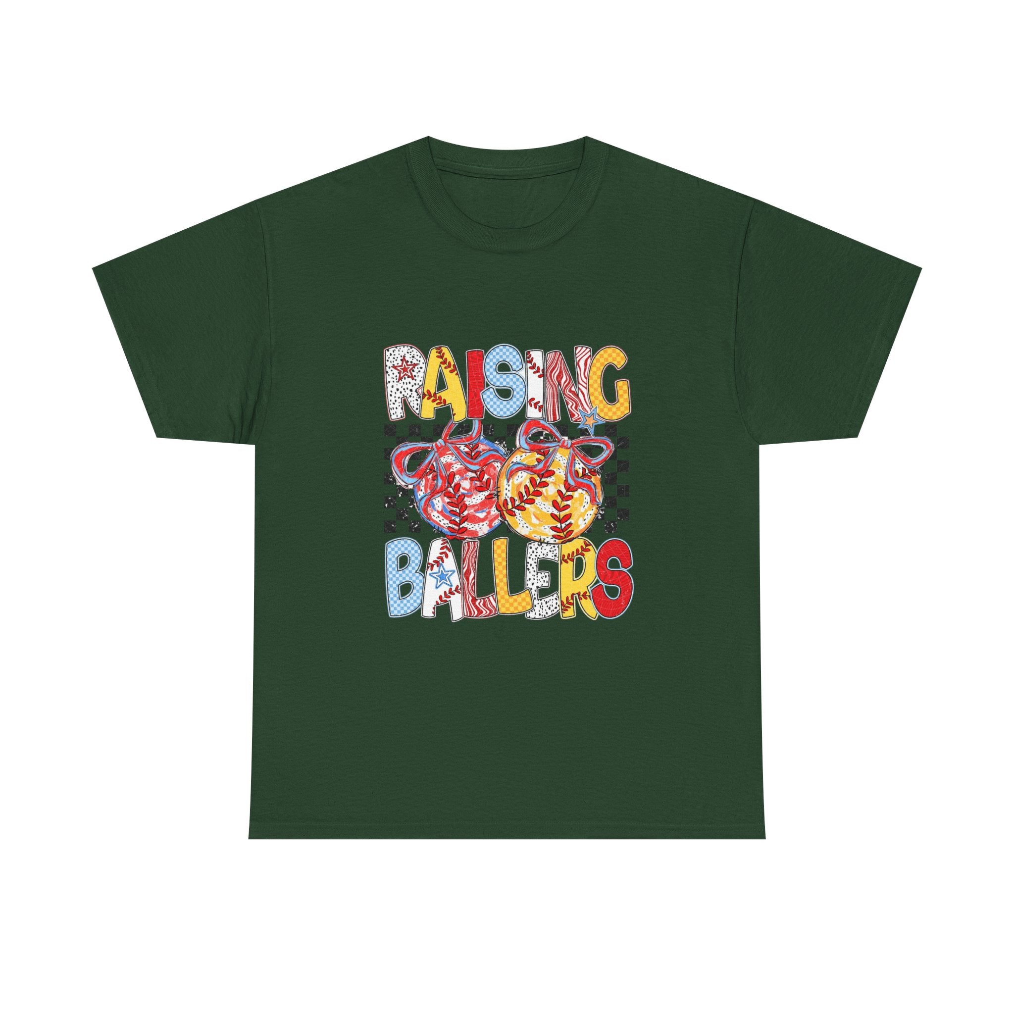 Raising Ballers Kids Tee — Colorful Checkered Lollipop Basketball Design