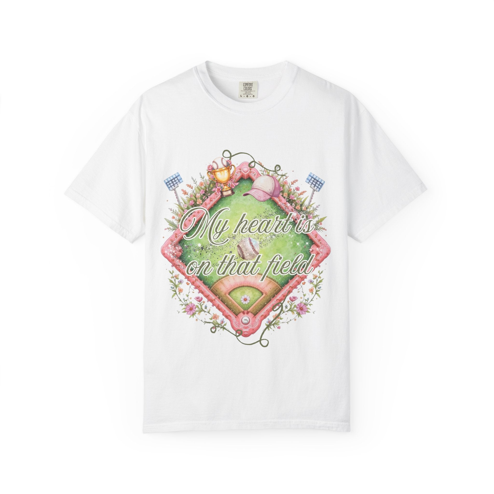 Baseball Field Floral T-Shirt — "My Heart's on That Field"