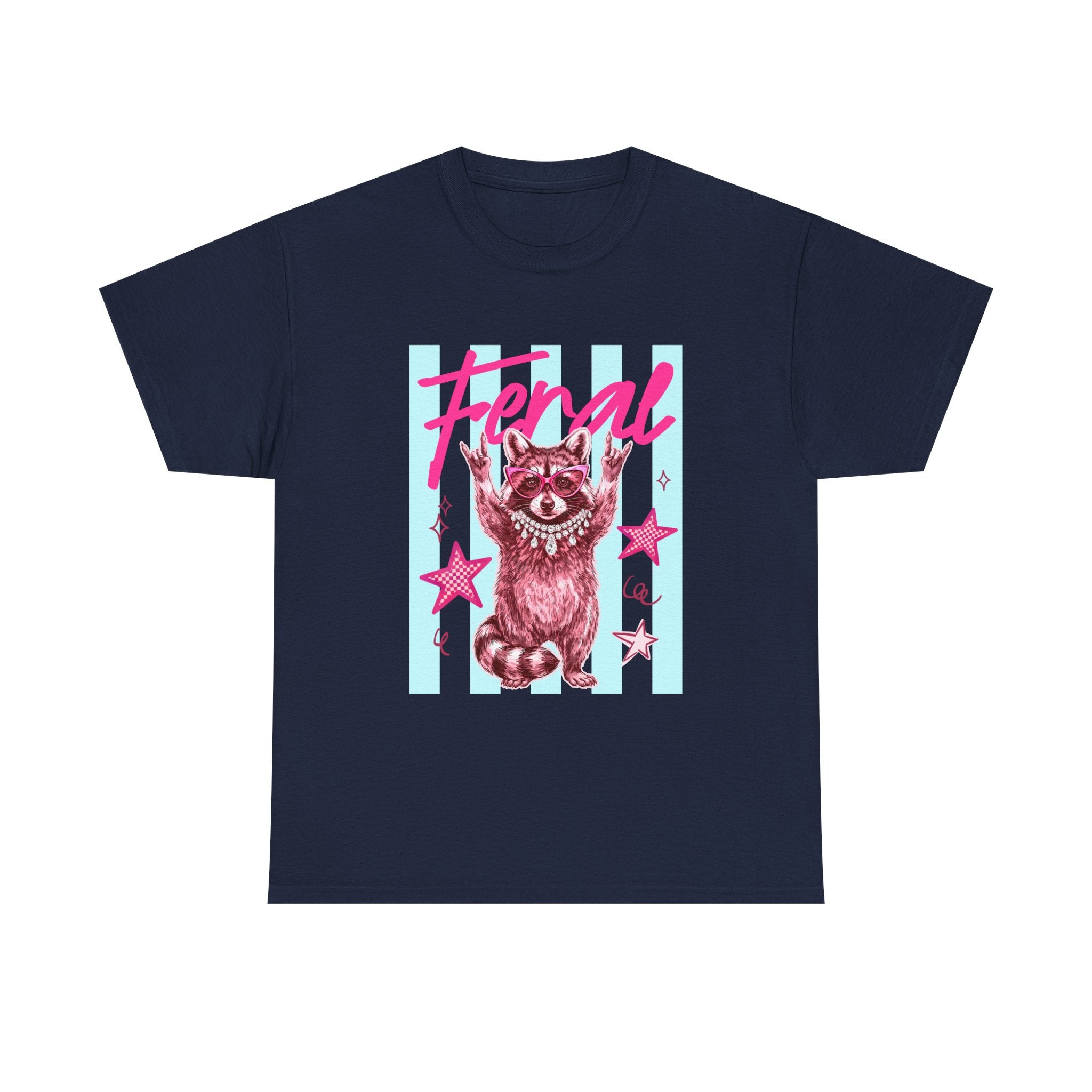 Feral Raccoon Graphic Tee - Retro Pink & Aqua Vintage Animal T-Shirt