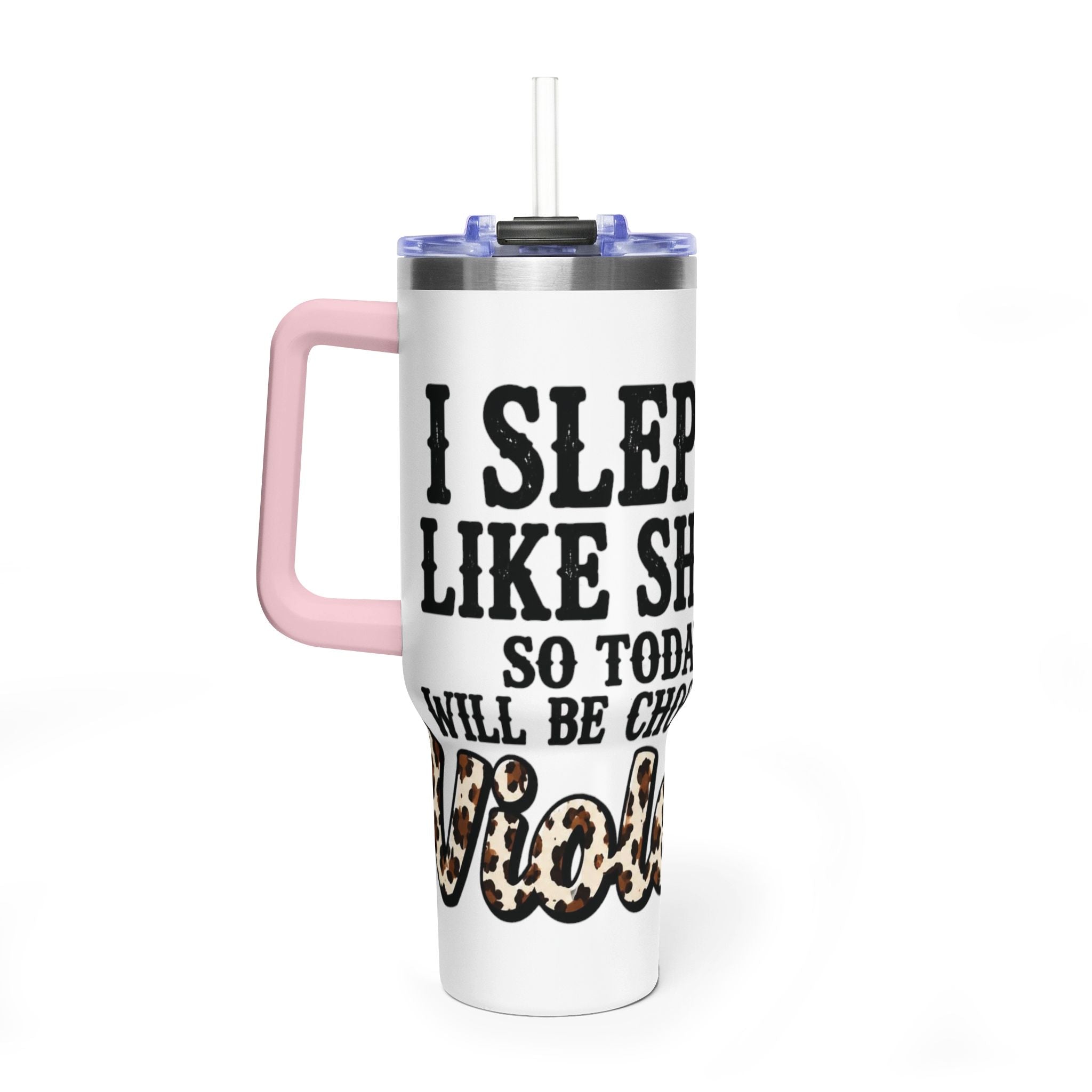 40oz Insulated Tumbler – "I Slept Like Shit So Today Will Be Chaos" Leopard Accent
