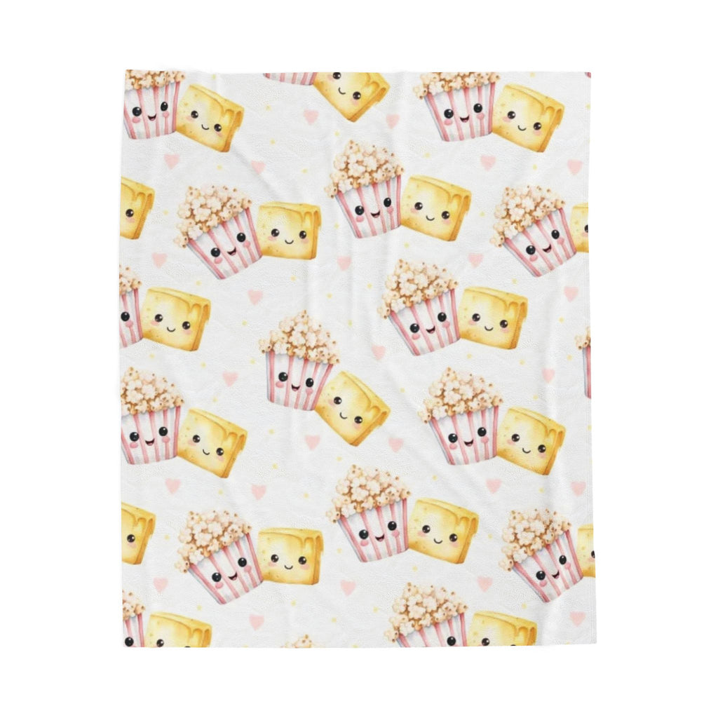 Cute Kawaii Popcorn & Cupcake Velveteen Plush Blanket