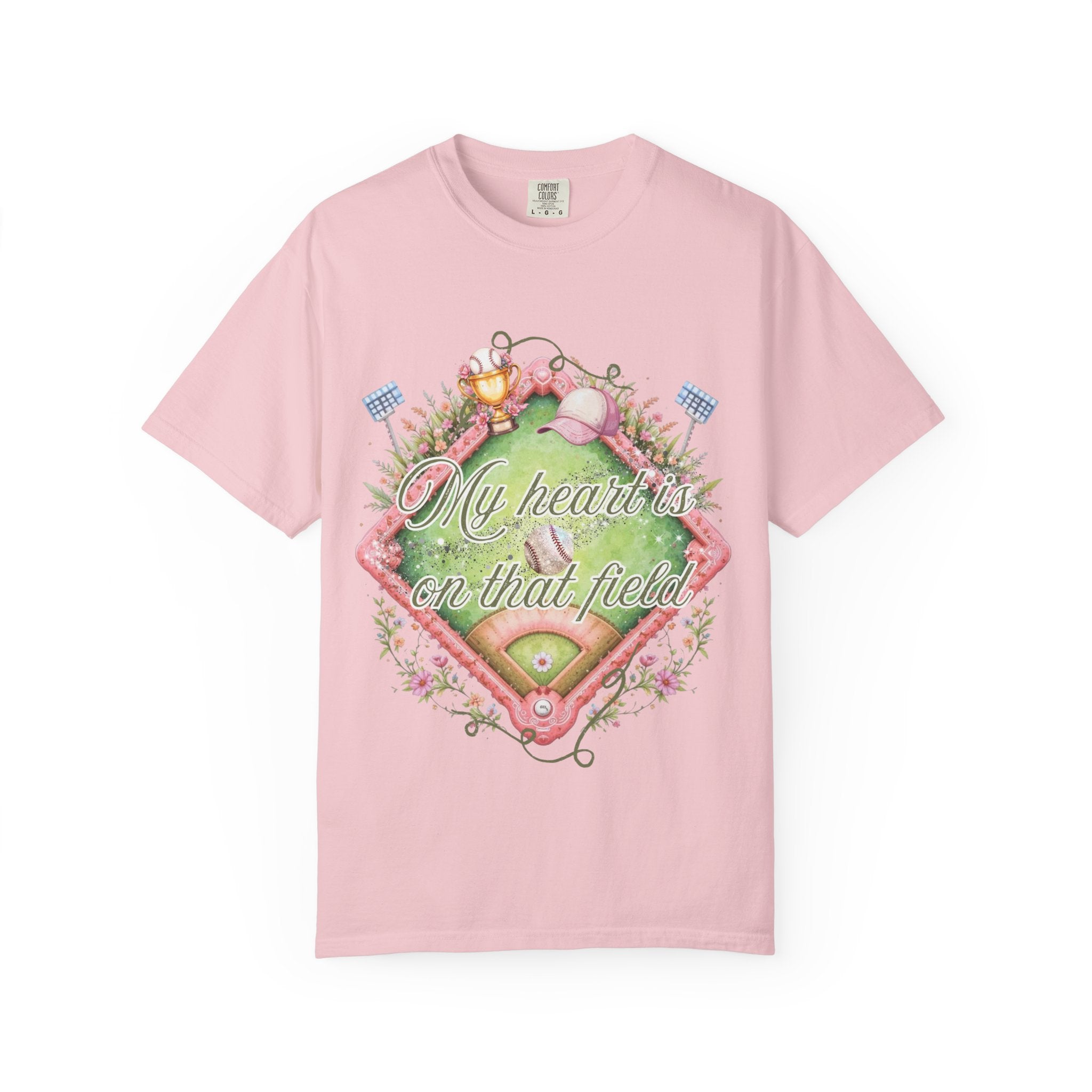 Baseball Field Floral T-Shirt — "My Heart's on That Field"